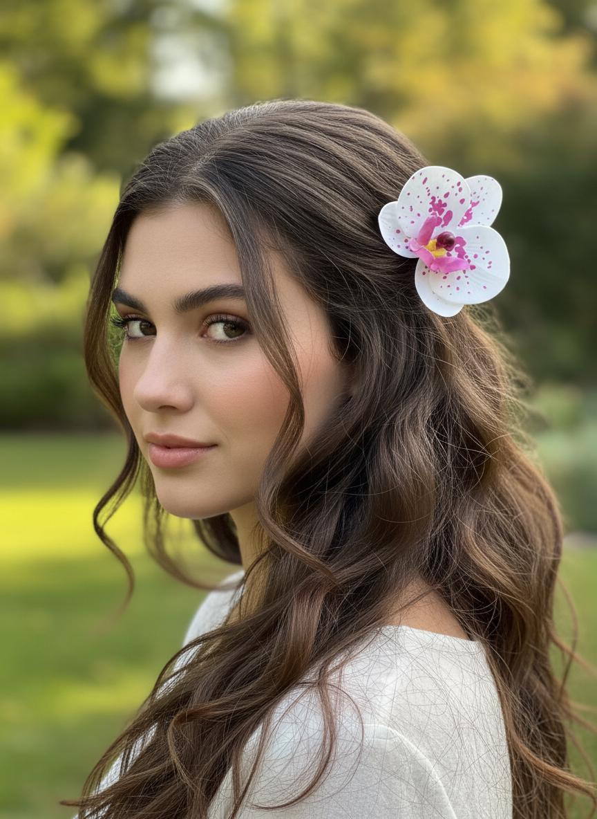 Phalaenopsis Spotted White Orchid Flower Hair Clip • Handmade Orchid Hair Clip • Realistic Flower for Hair or Gift • Orchid Flower Barrette