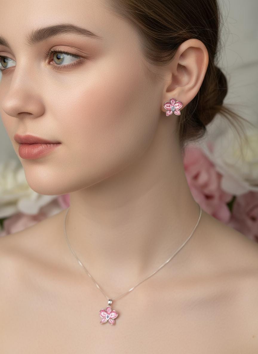 Color Burst Phal Collection: Pink Splash Oval Phalaenopsis Orchid Jewelry Set