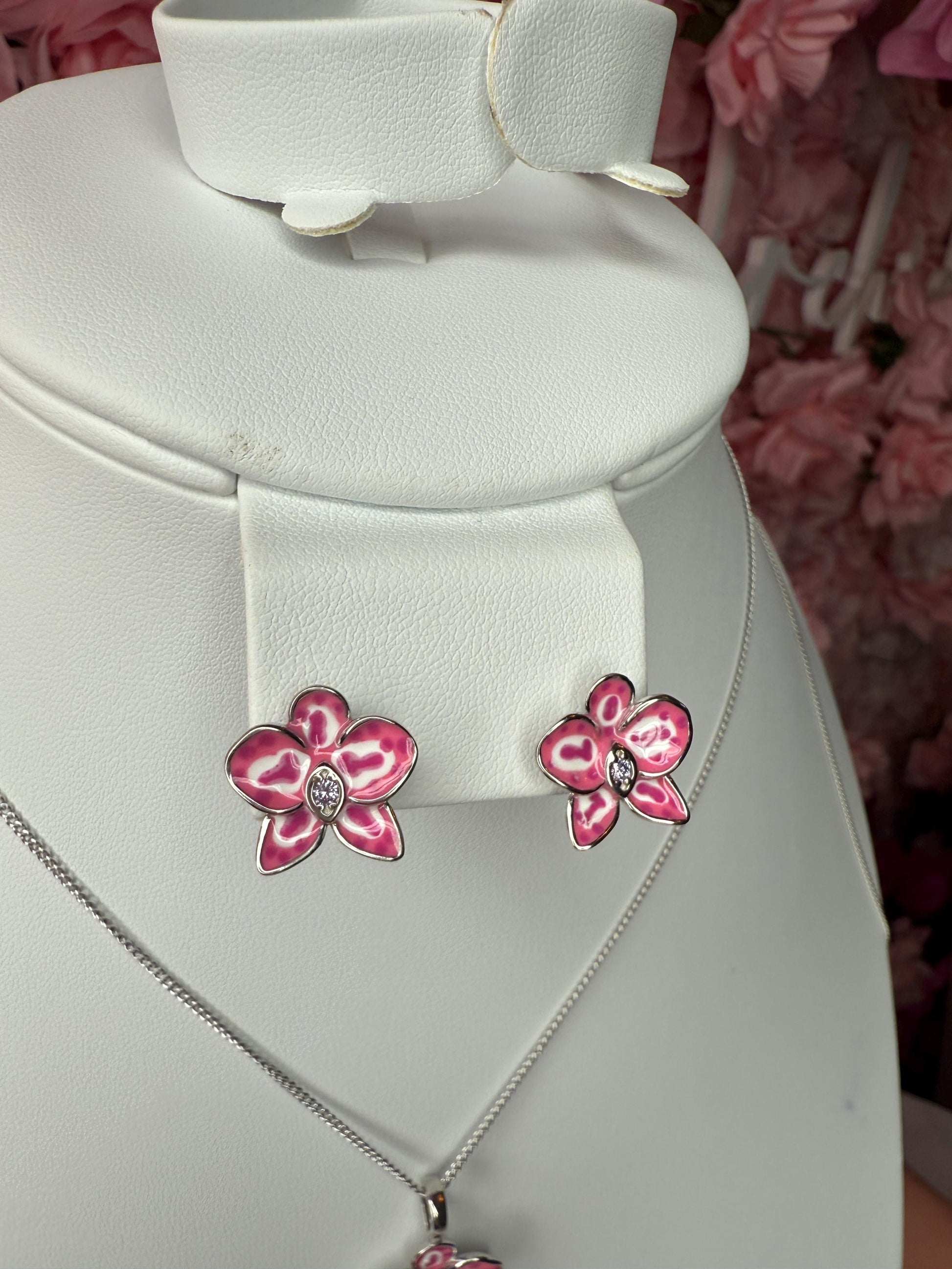 Color Burst Phal Collection: Pink Splash Oval Phalaenopsis Orchid Jewelry Set