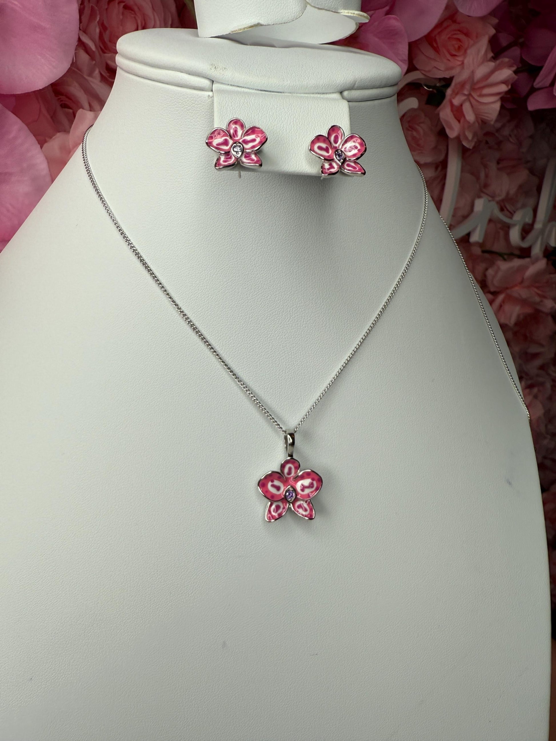 Color Burst Phal Collection: Pink Splash Oval Phalaenopsis Orchid Jewelry Set