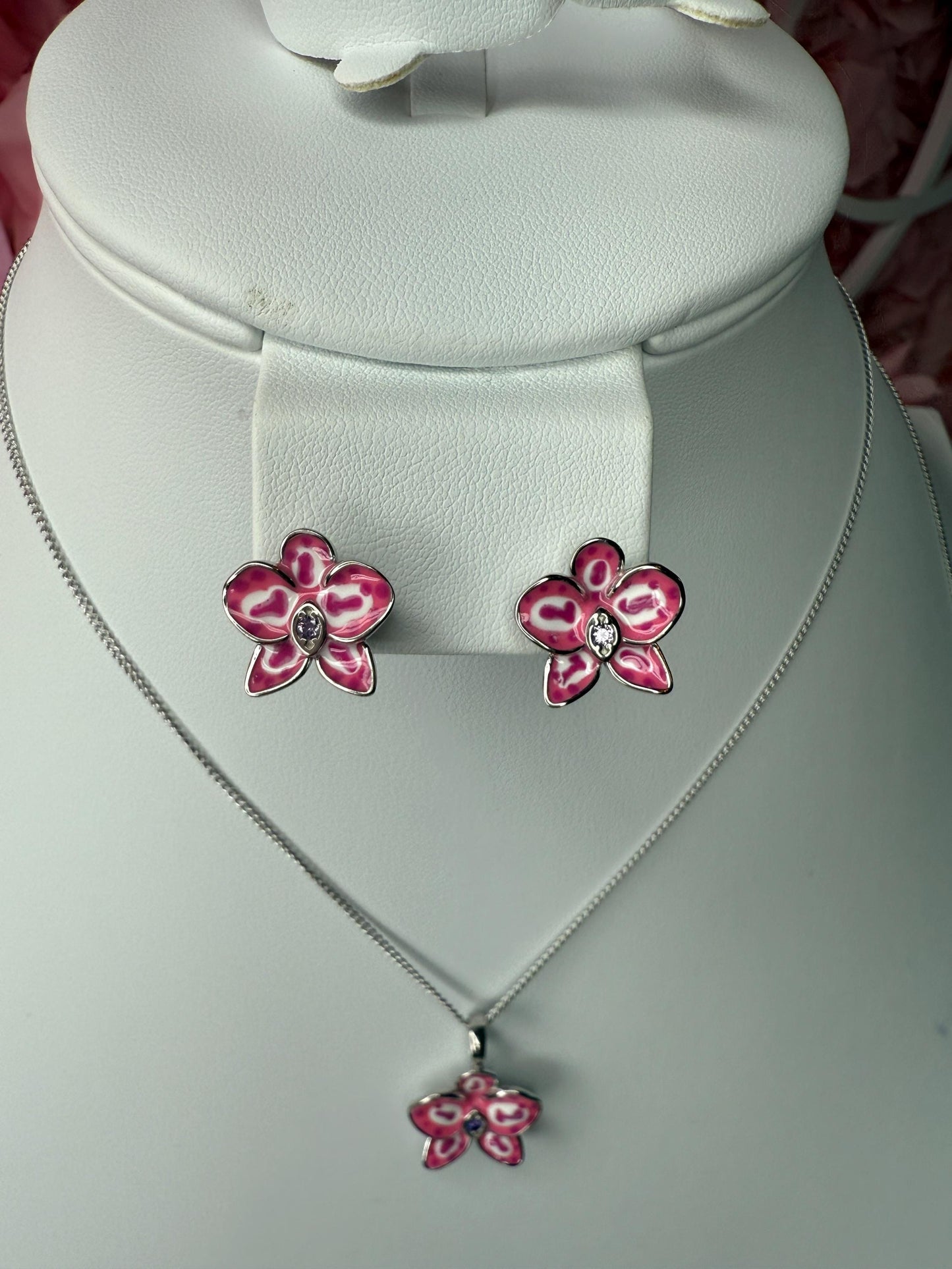 Color Burst Phal Collection: Pink Splash Oval Phalaenopsis Orchid Jewelry Set