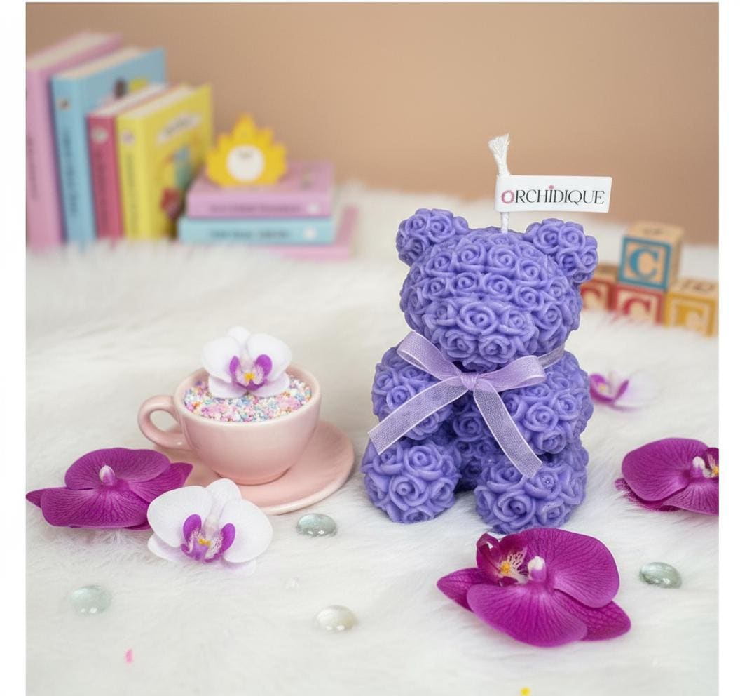 Pink Teddy Bear Soy Candle Orchid & Sea Salt Scented Decor