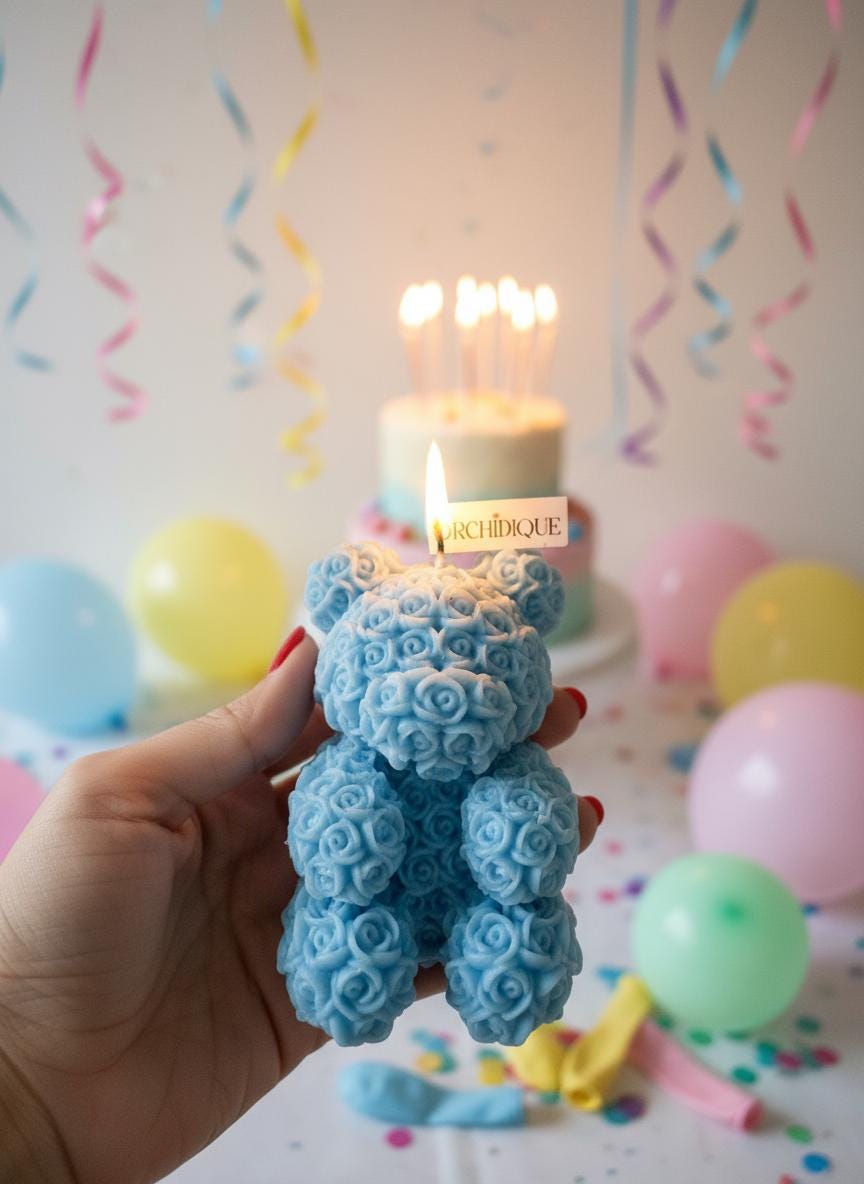 Blue Teddy Bear Soy Candle Orchid & Sea Salt Scented Decor