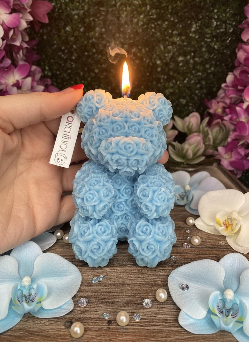 Blue Teddy Bear Soy Candle Orchid & Sea Salt Scented Decor
