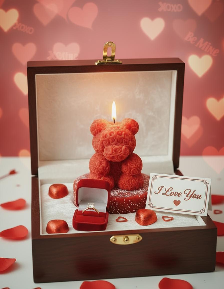 Red Teddy Bear Soy Candle Orchid & Sea Salt Scented Decor