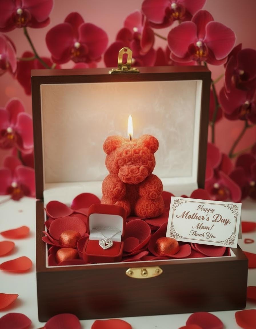 Red Teddy Bear Soy Candle Orchid & Sea Salt Scented Decor