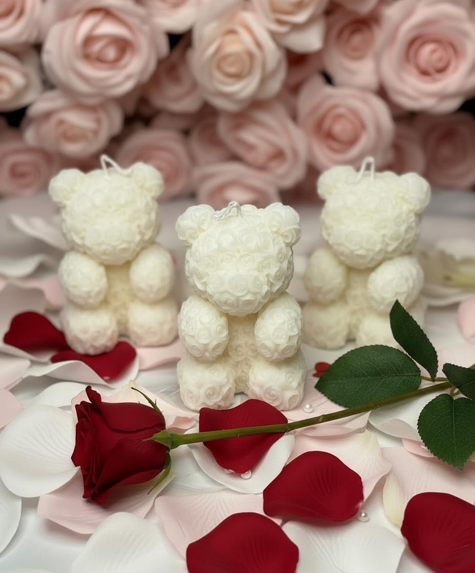 White Teddy Bear Soy Candle Orchid & Sea Salt Scented Decor