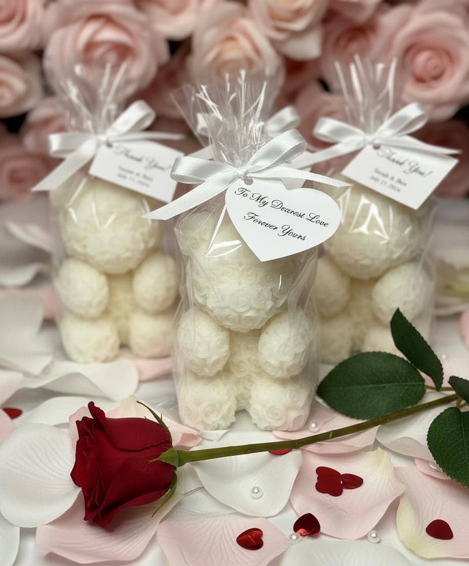 White Teddy Bear Soy Candle Orchid & Sea Salt Scented Decor