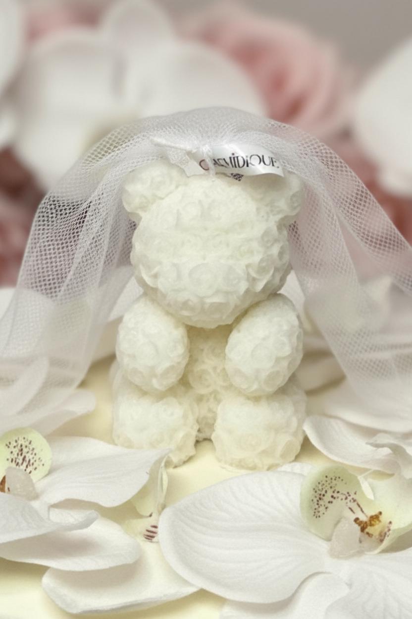 White Teddy Bear Soy Candle Orchid & Sea Salt Scented Decor