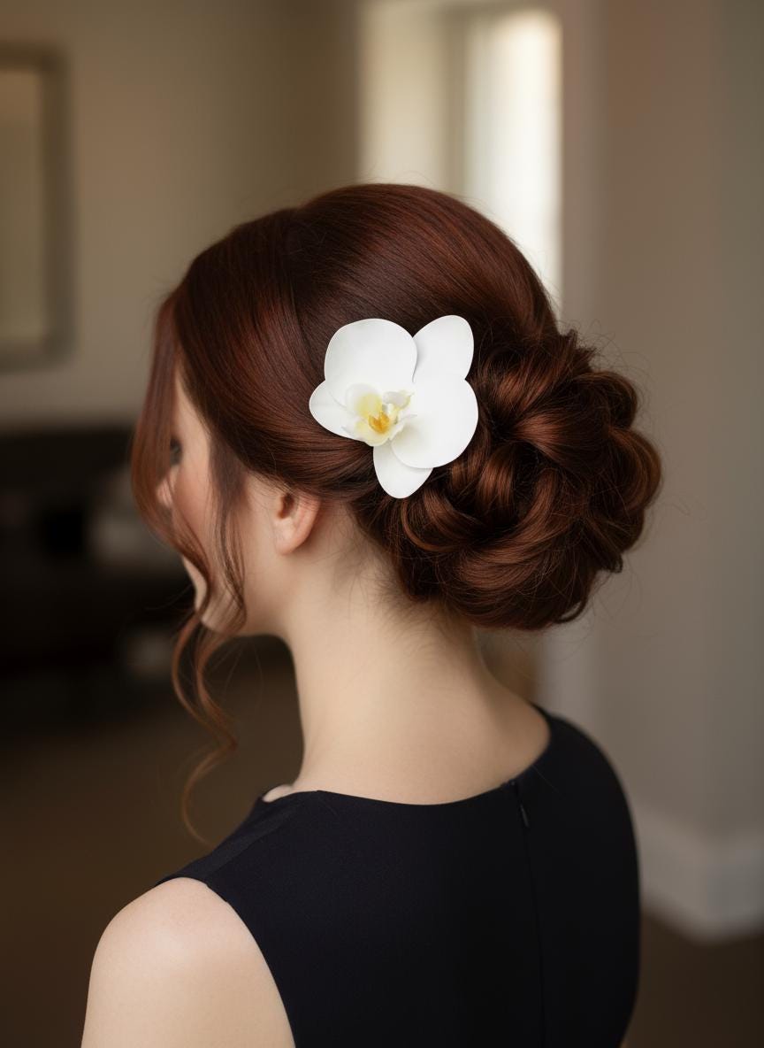 Phalaenopsis White Orchid Flower Hair Clip • Handmade Orchid Hair Clip • Realistic Flower for Hair or Gift • Orchid Flower Barrette