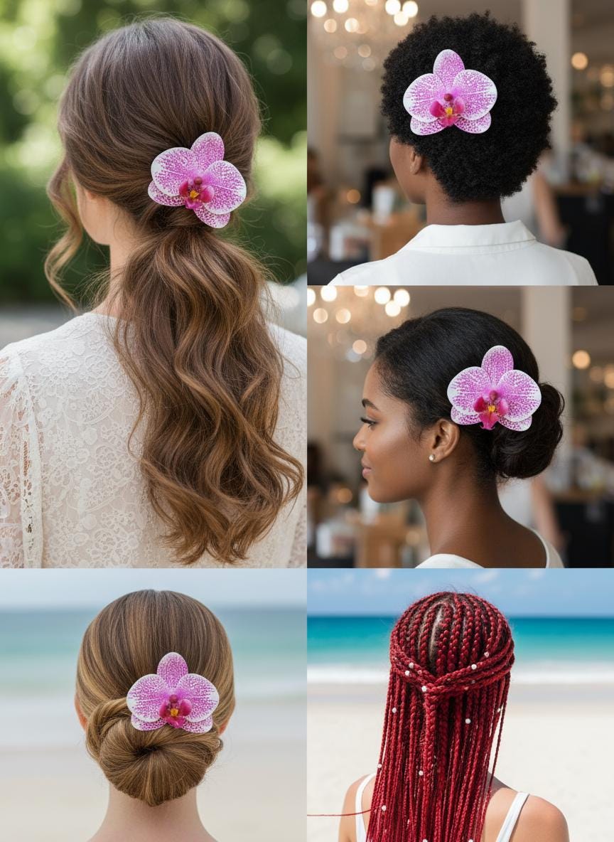 Phalaenopsis Spotted Pink Orchid Flower Hair Clip • Handmade Orchid Hair Clip • Realistic Flower for Hair or Gift • Orchid Flower Barrette