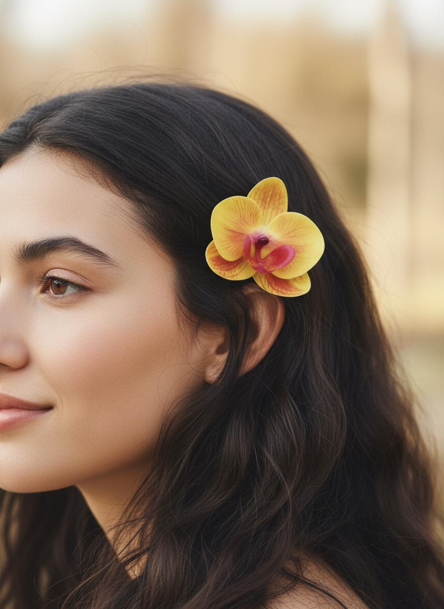 Phalaenopsis Yellow Orchid Flower Hair Clip • Handmade Orchid Hair Clip • Realistic Flower for Hair or Gift • Orchid Flower Barrette