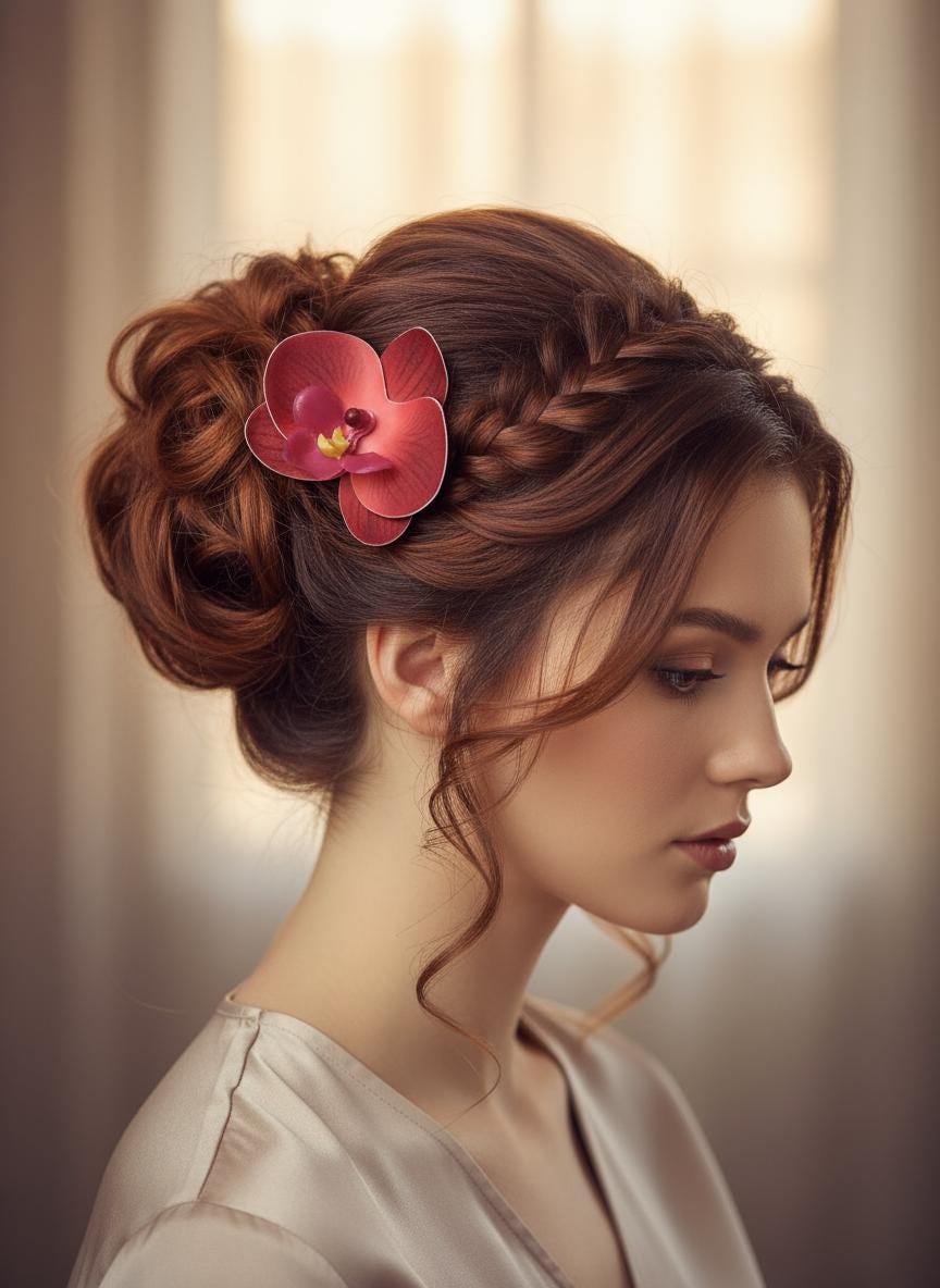 Phalaenopsis Red Orchid Flower Hair Clip • Handmade Orchid Hair Clip • Realistic Flower for Hair or Gift • Orchid Flower Barrette