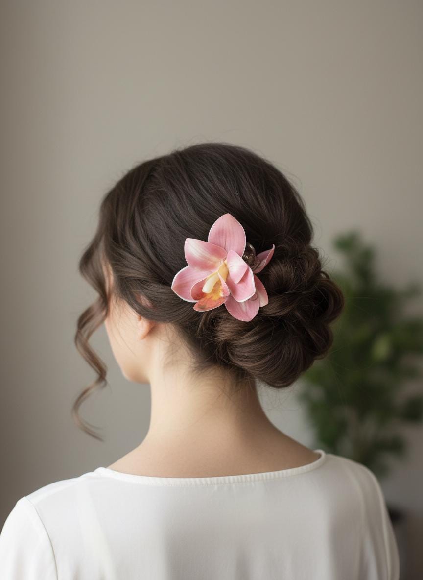 Pink Orchid Hair Claw Clip • Handmade Realistic Floral Accessory