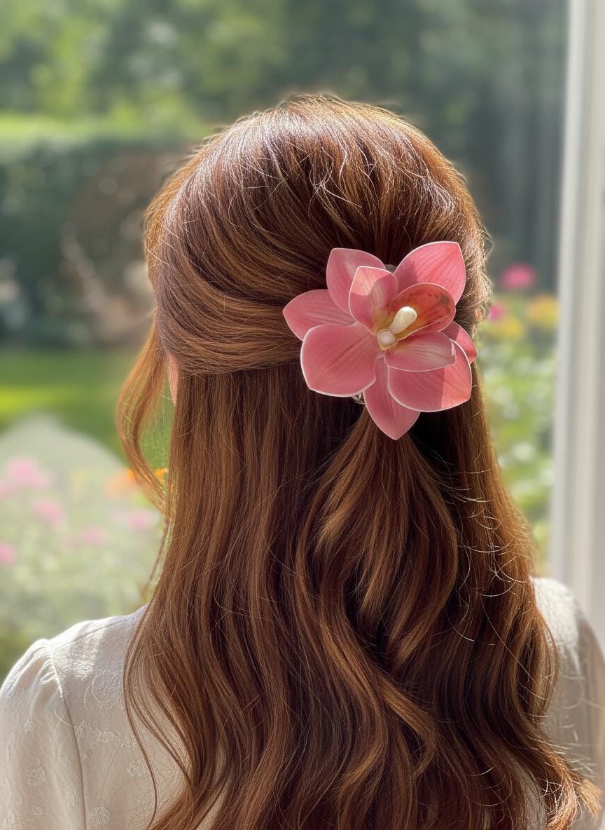 Pink Orchid Hair Claw Clip • Handmade Realistic Floral Accessory