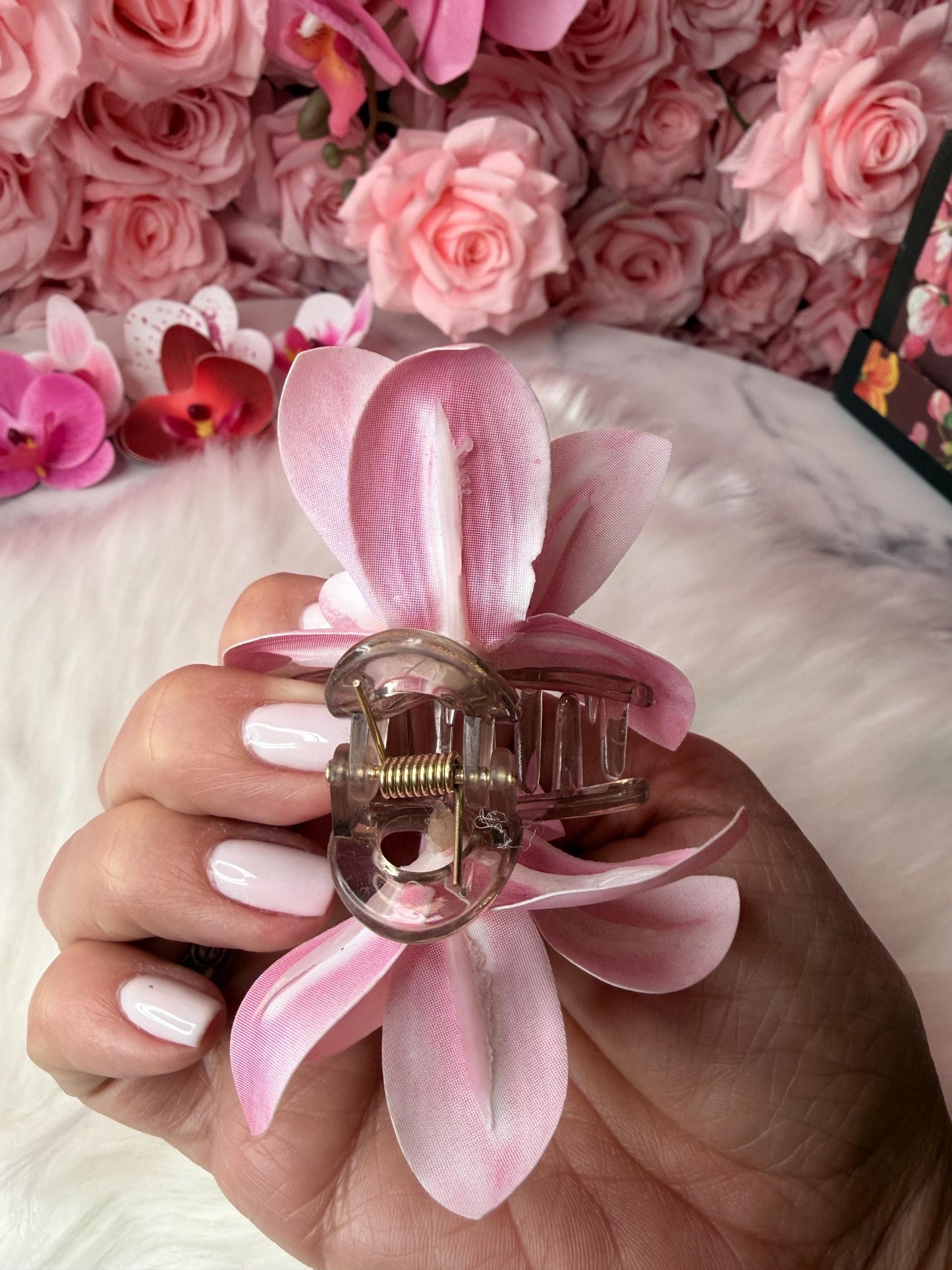 Pink Orchid Hair Claw Clip • Handmade Realistic Floral Accessory