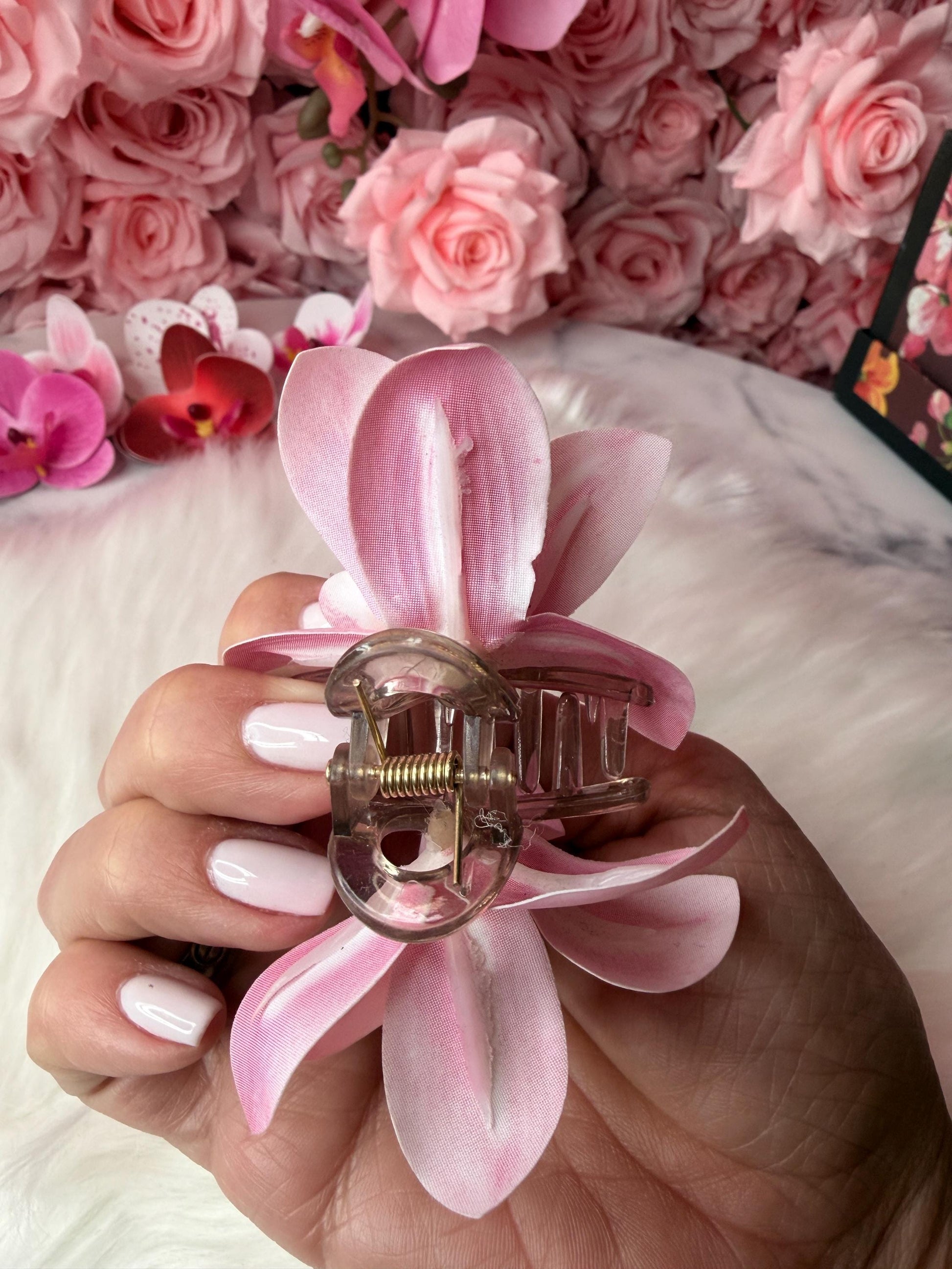 Pink Orchid Hair Claw Clip • Handmade Realistic Floral Accessory