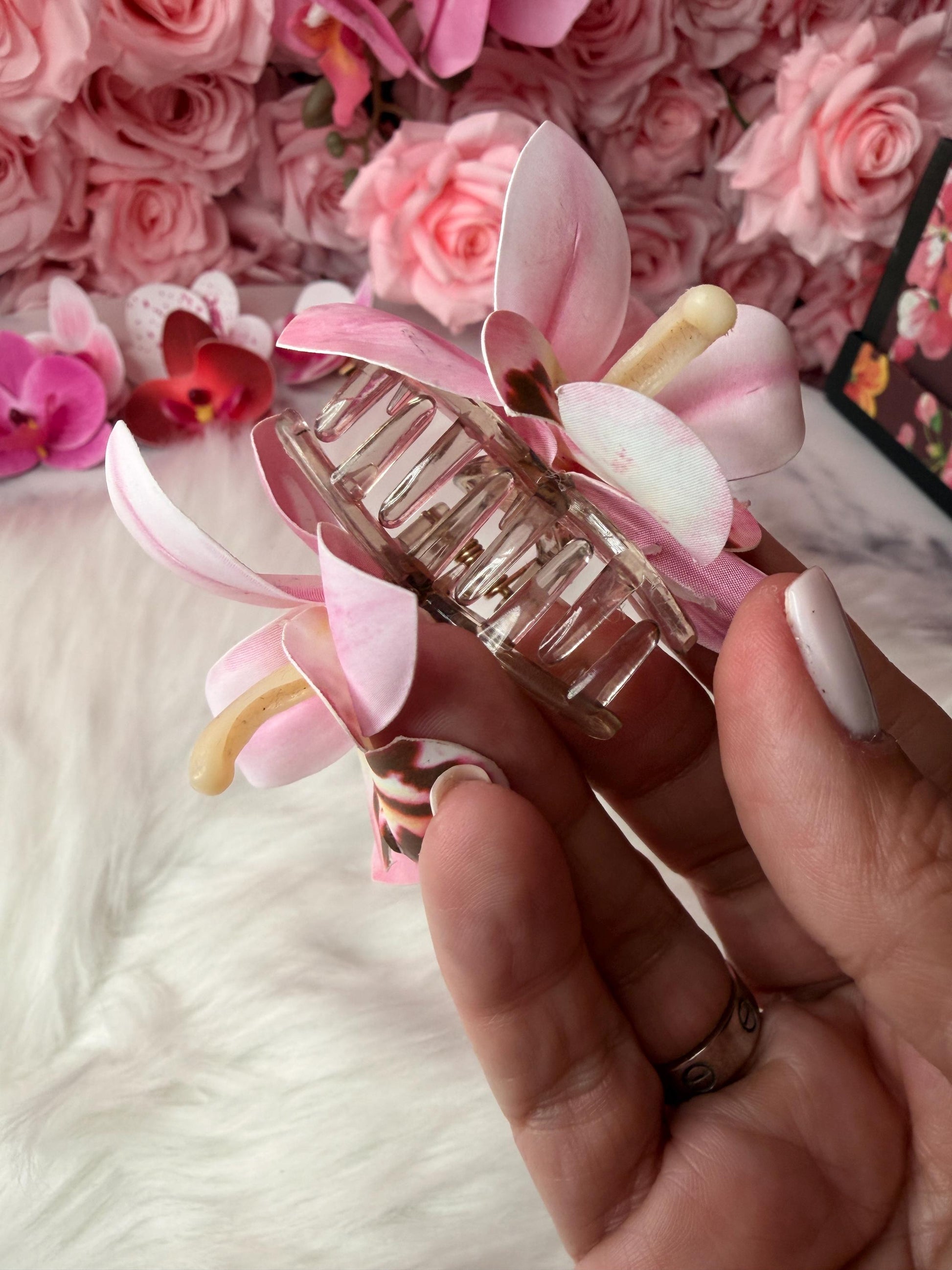 Pink Orchid Hair Claw Clip • Handmade Realistic Floral Accessory