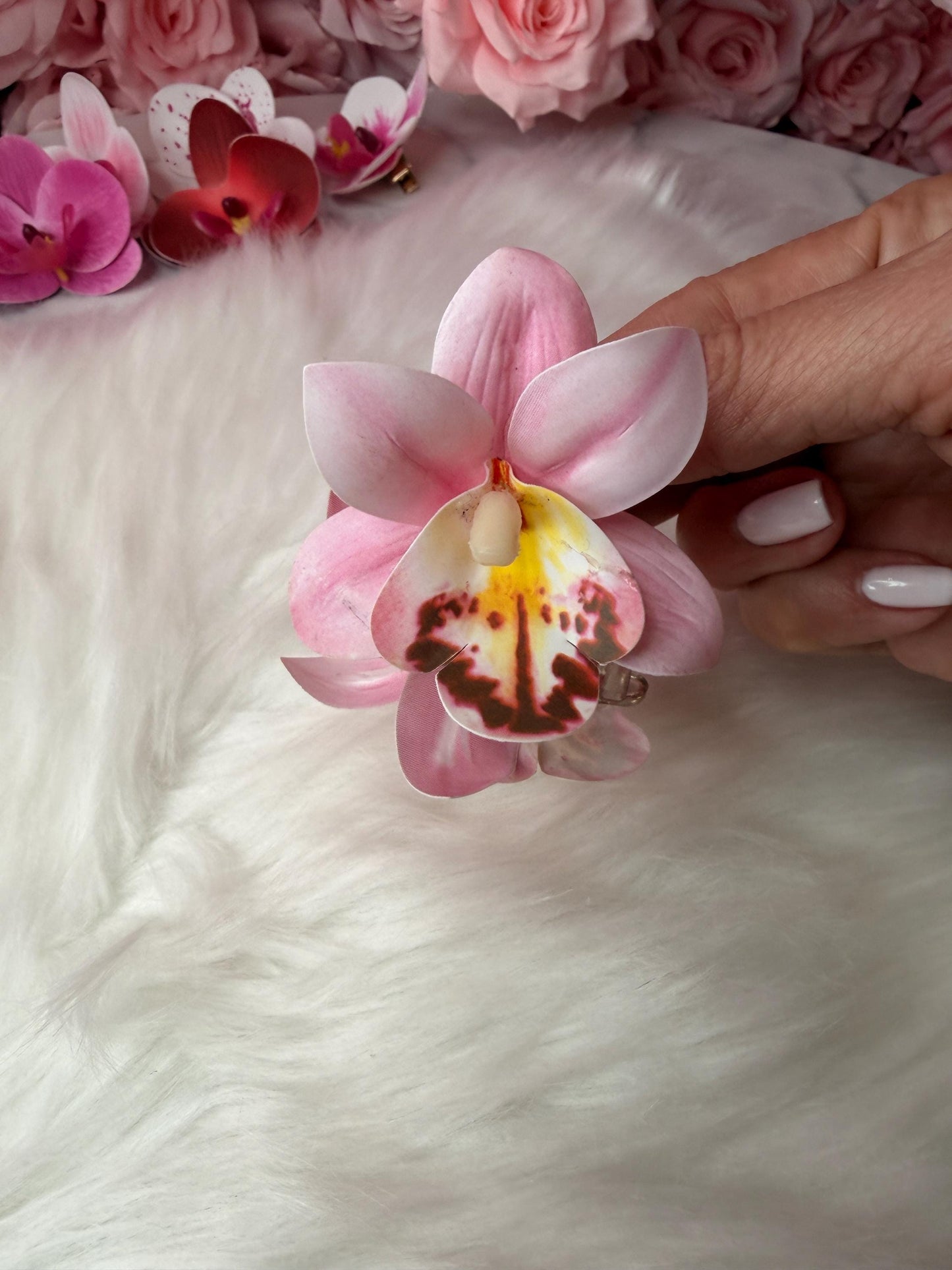 Pink Orchid Hair Claw Clip • Handmade Realistic Floral Accessory