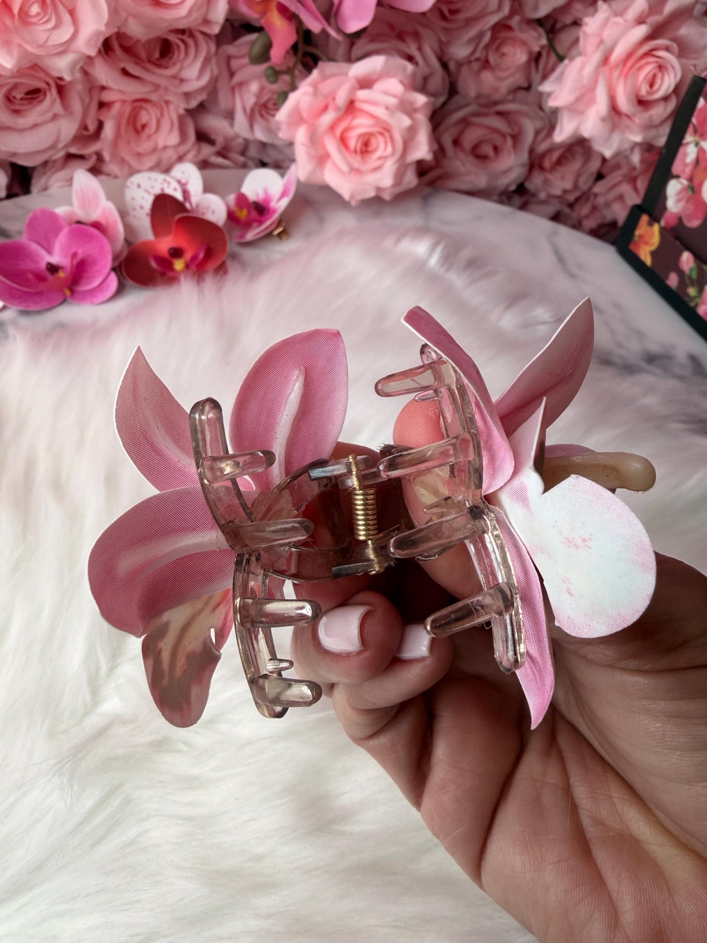 Pink Orchid Hair Claw Clip • Handmade Realistic Floral Accessory