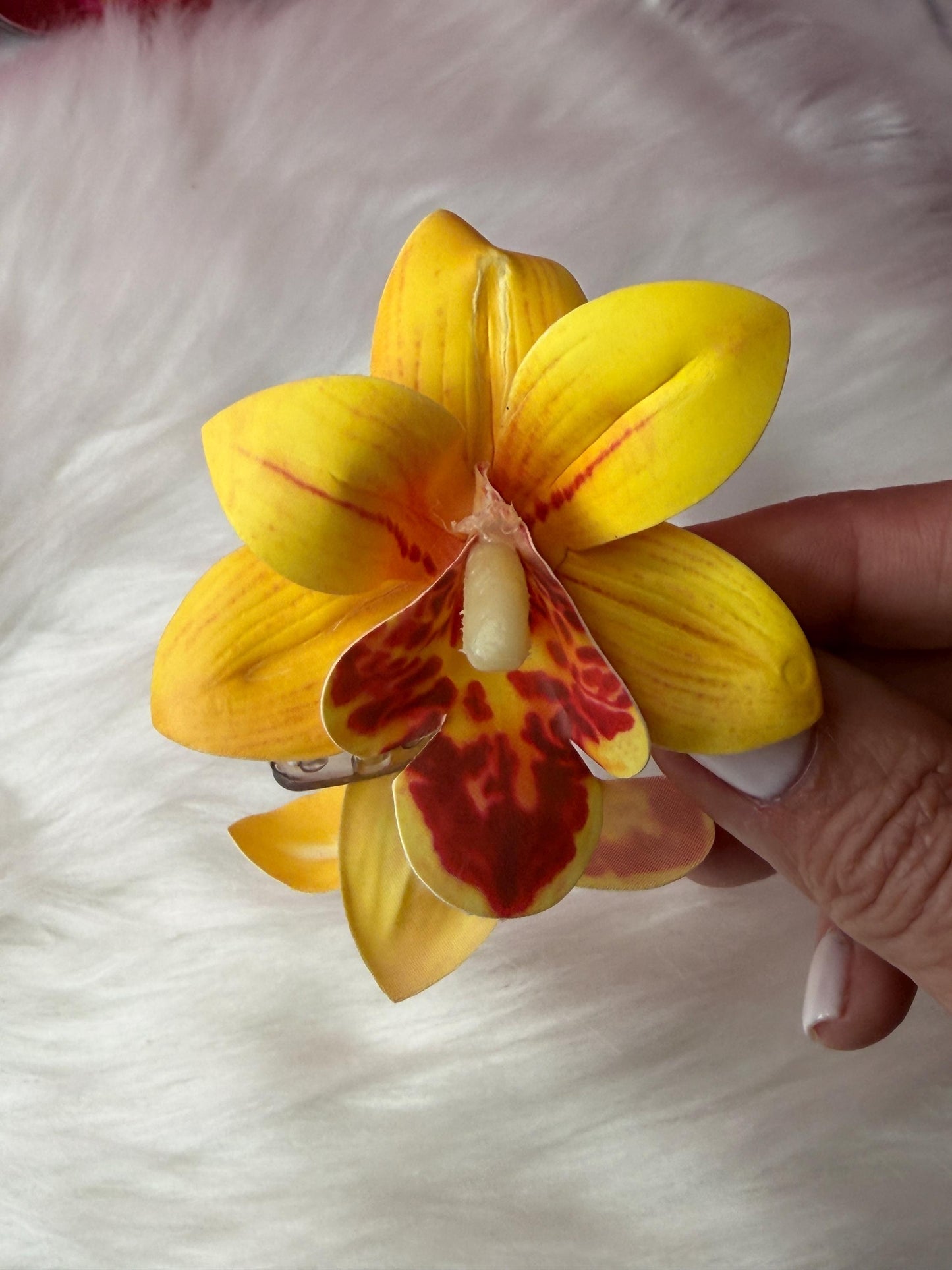 Yellow Orchid Hair Claw Clip • Handmade Realistic Floral Accessory