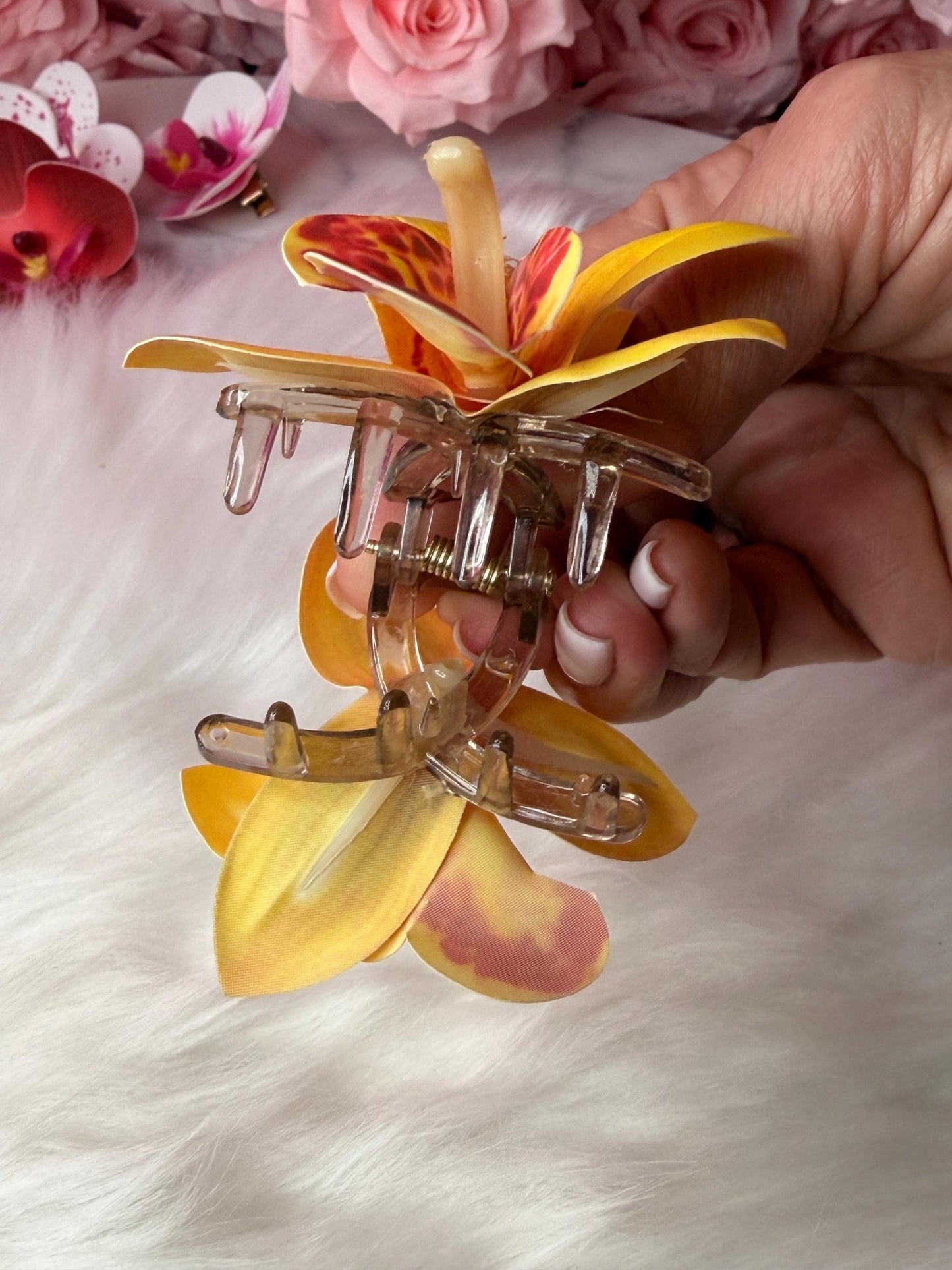 Yellow Orchid Hair Claw Clip • Handmade Realistic Floral Accessory