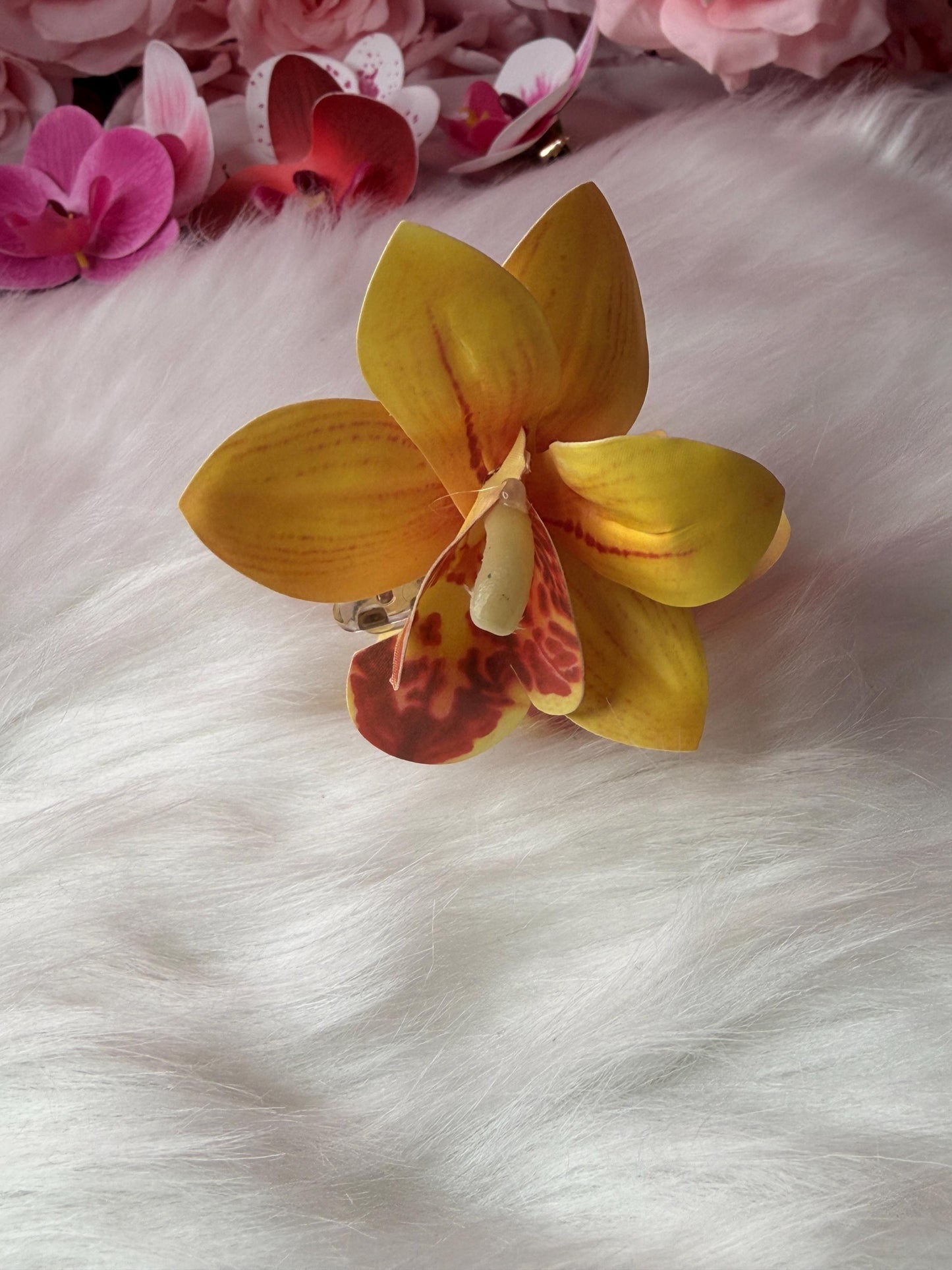 Yellow Orchid Hair Claw Clip • Handmade Realistic Floral Accessory