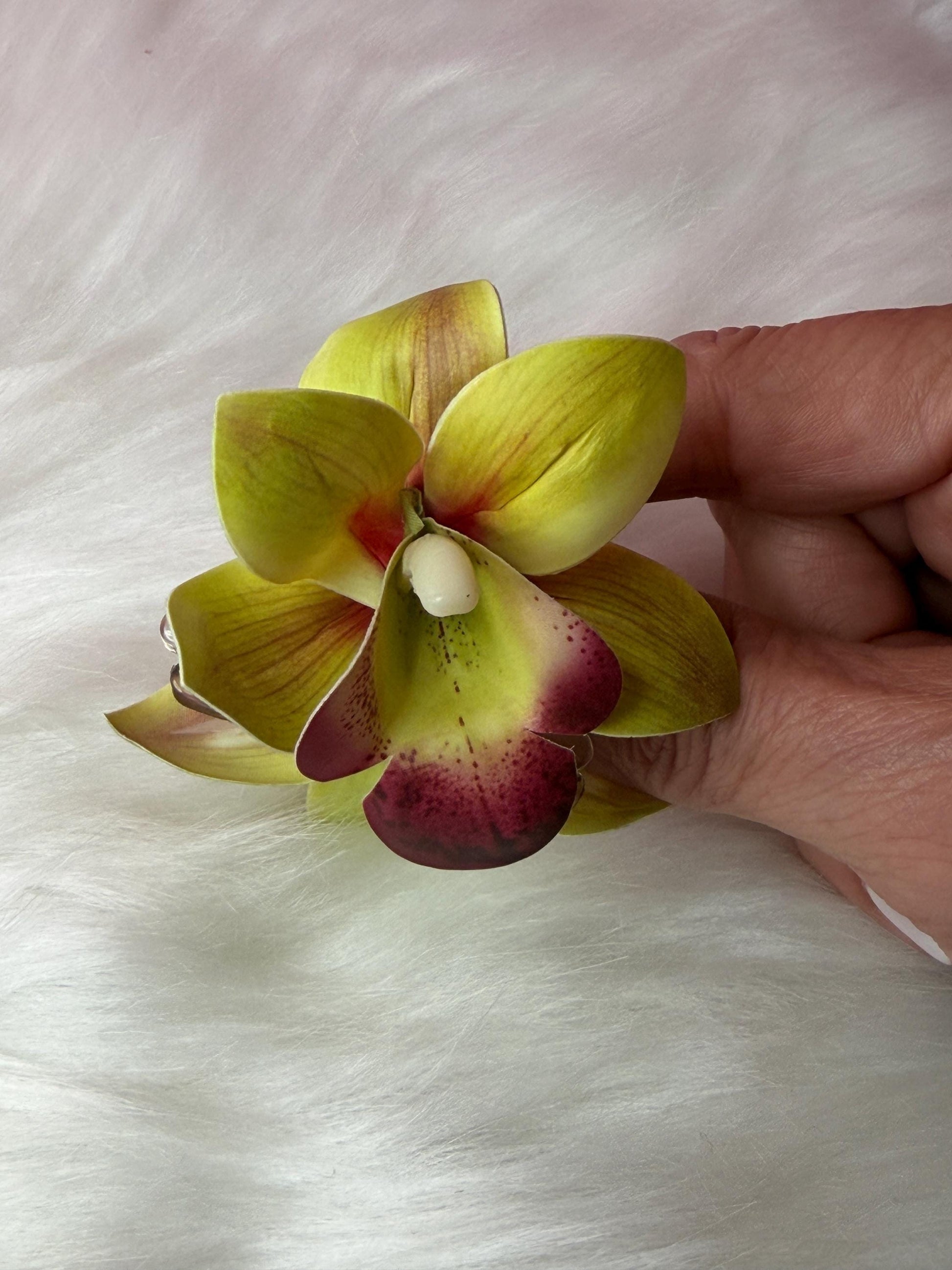 Lime Orchid Hair Claw Clip • Handmade Realistic Floral Accessory
