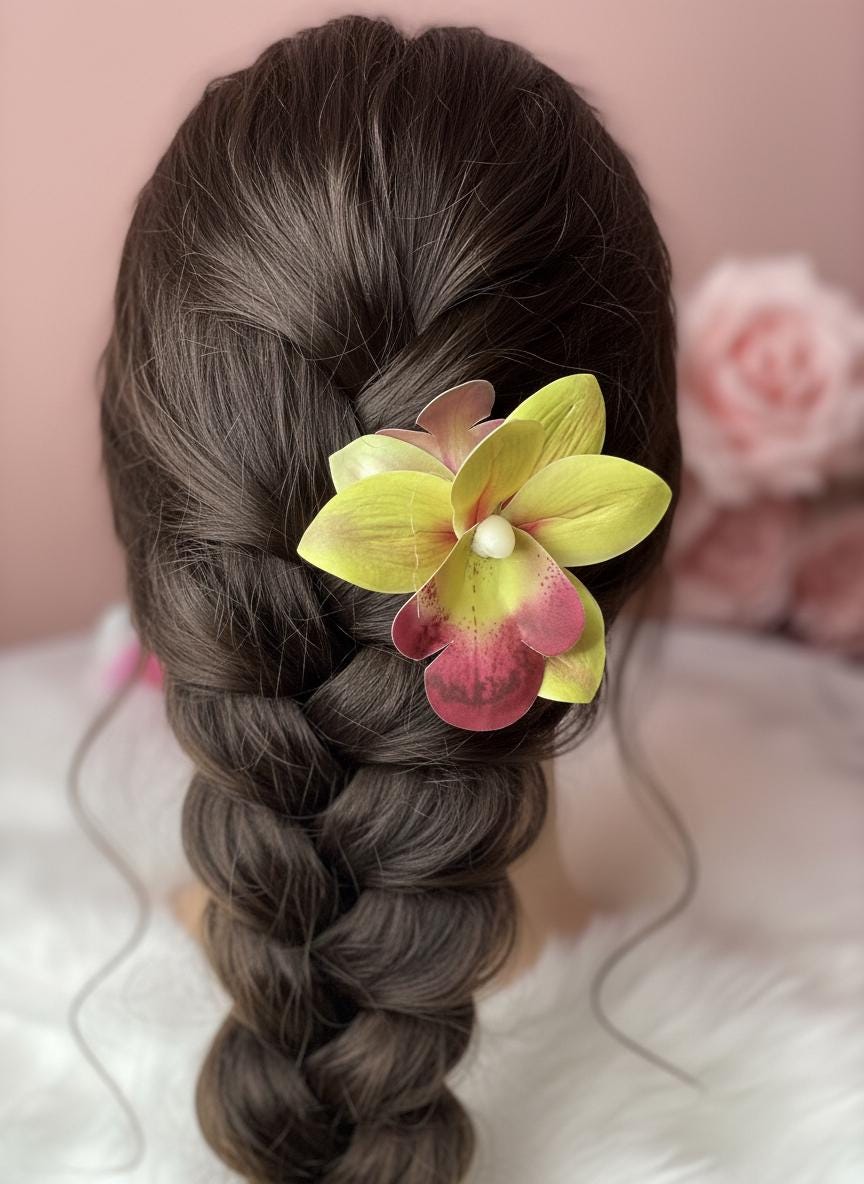 Lime Orchid Hair Claw Clip • Handmade Realistic Floral Accessory