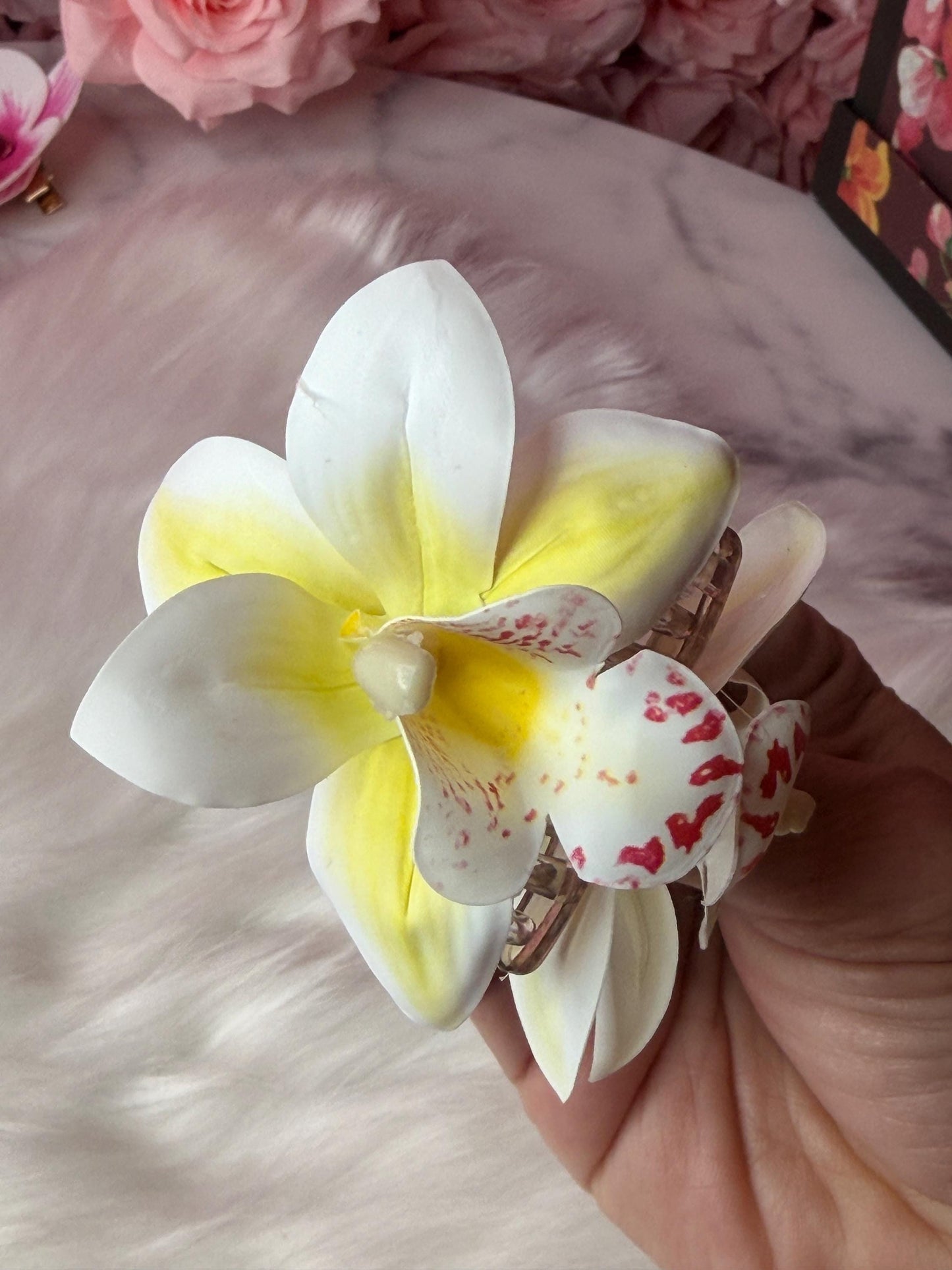 White Orchid Hair Claw Clip • Handmade Realistic Floral Accessory