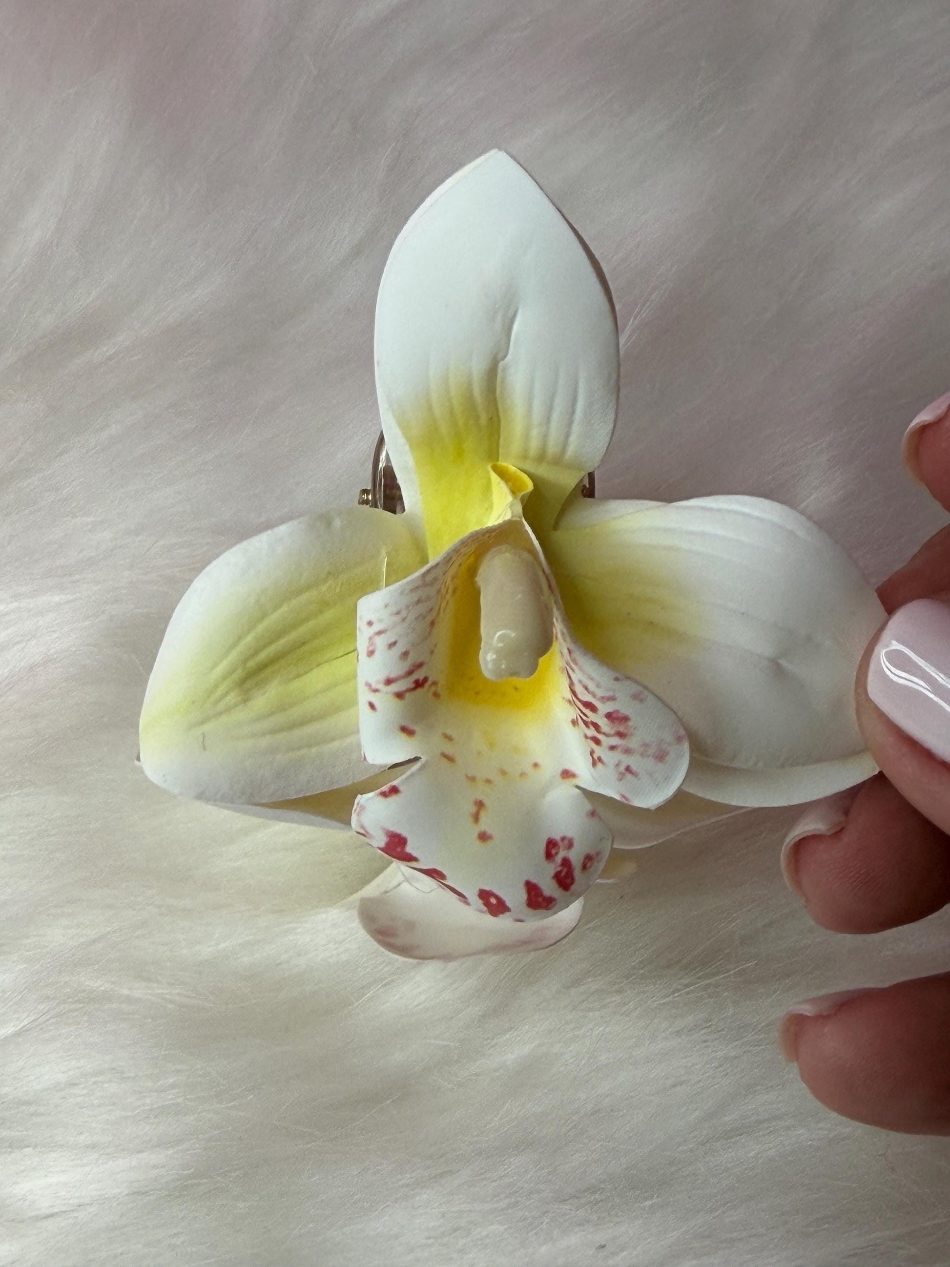 White Orchid Hair Claw Clip • Handmade Realistic Floral Accessory