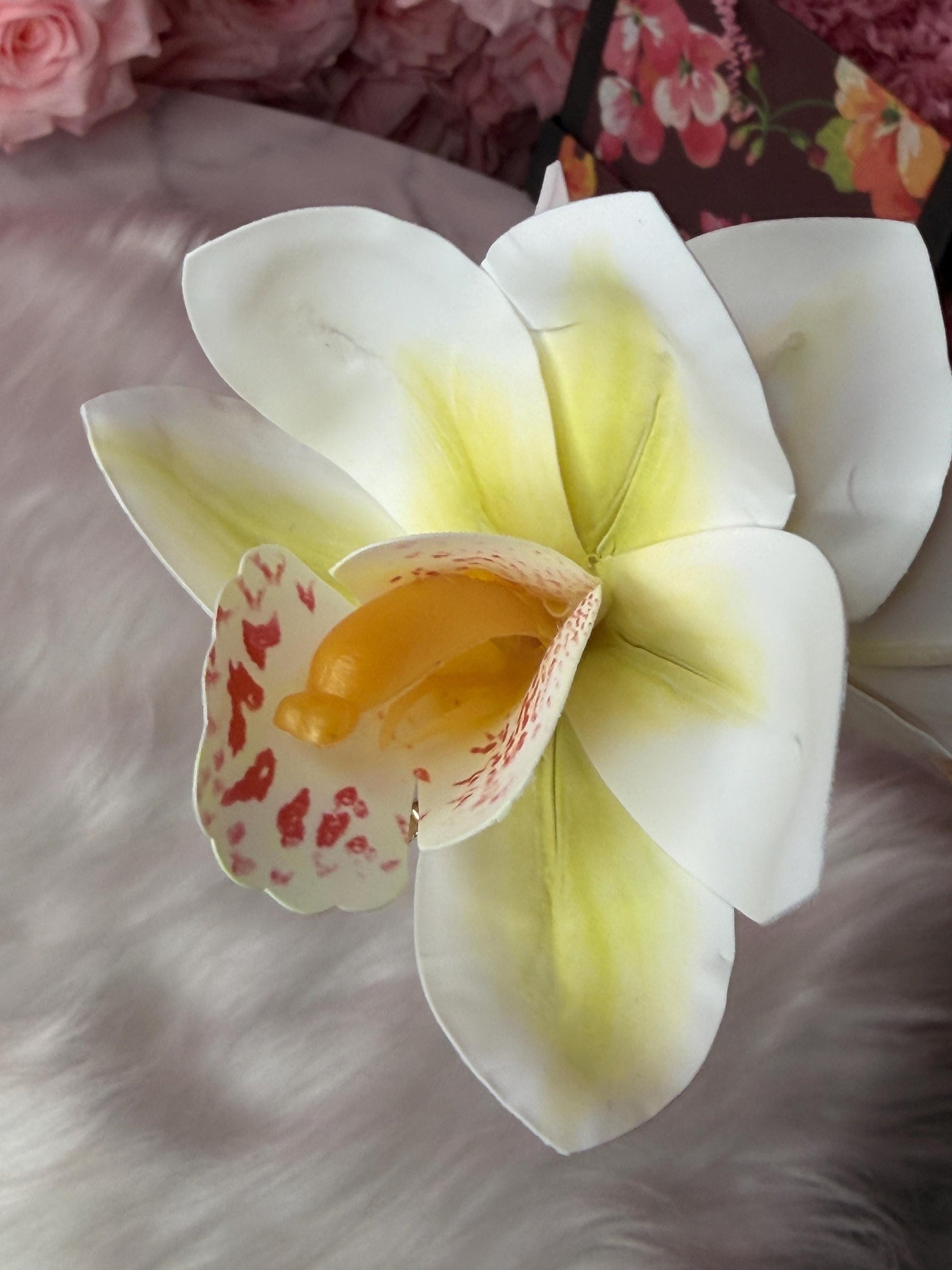 Cymbidium Orchid Flower Hair Clip • Handmade Orchid Hair Clip • Hair Flowers • Hawaiian DoubleWhite Orchid Flower Barrette