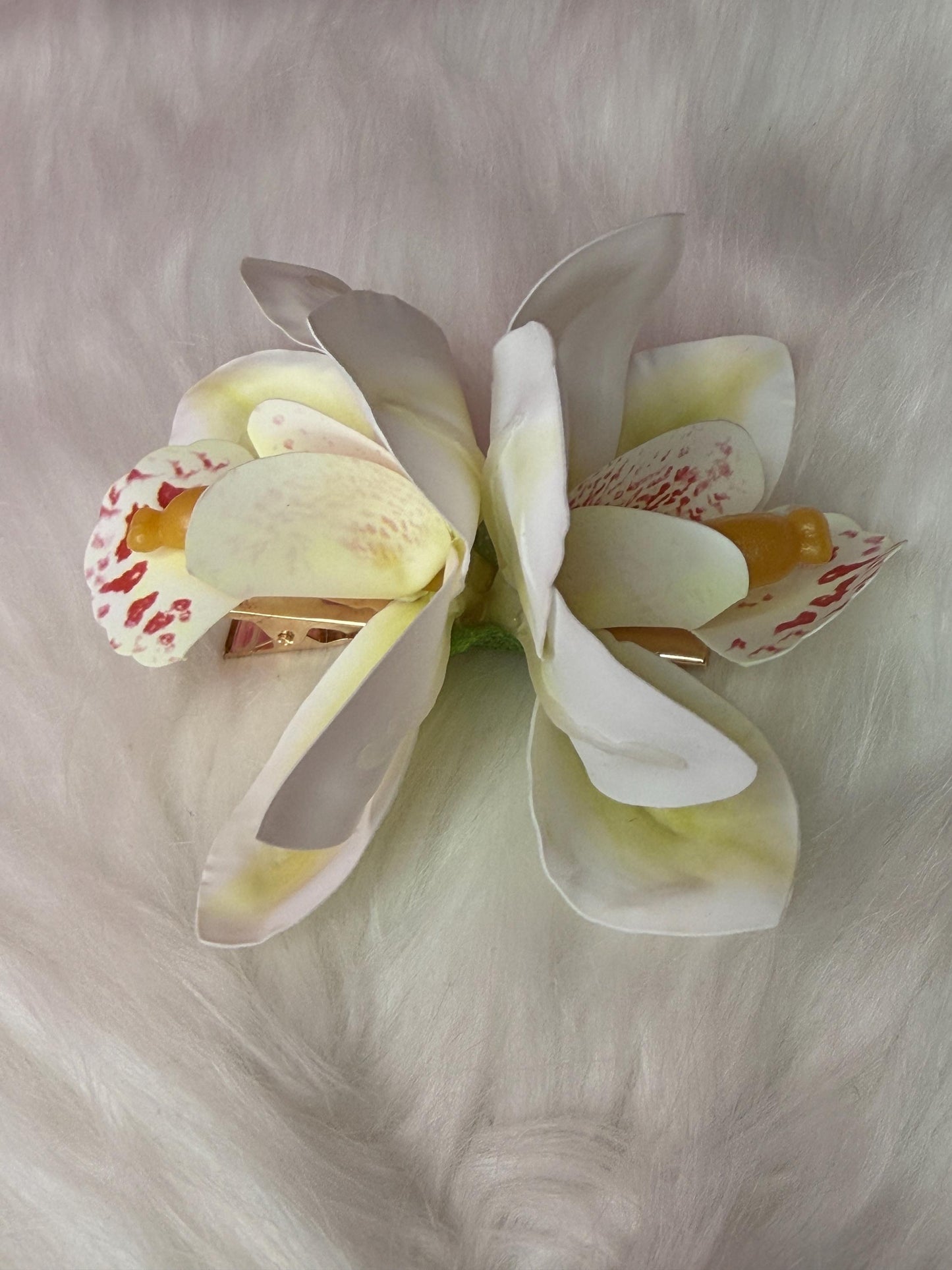 Cymbidium Orchid Flower Hair Clip • Handmade Orchid Hair Clip • Hair Flowers • Hawaiian DoubleWhite Orchid Flower Barrette