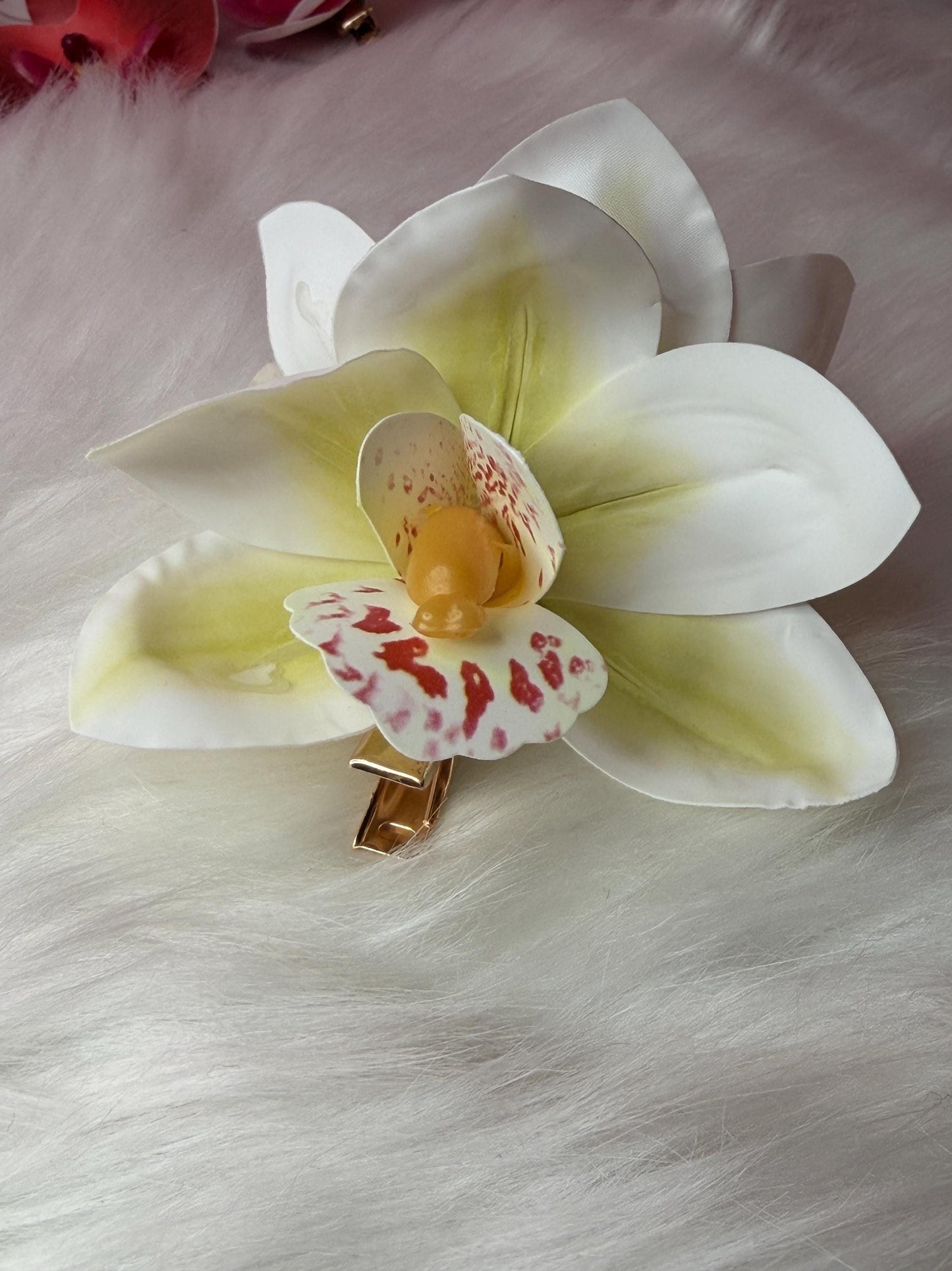 Cymbidium Orchid Flower Hair Clip • Handmade Orchid Hair Clip • Hair Flowers • Hawaiian DoubleWhite Orchid Flower Barrette