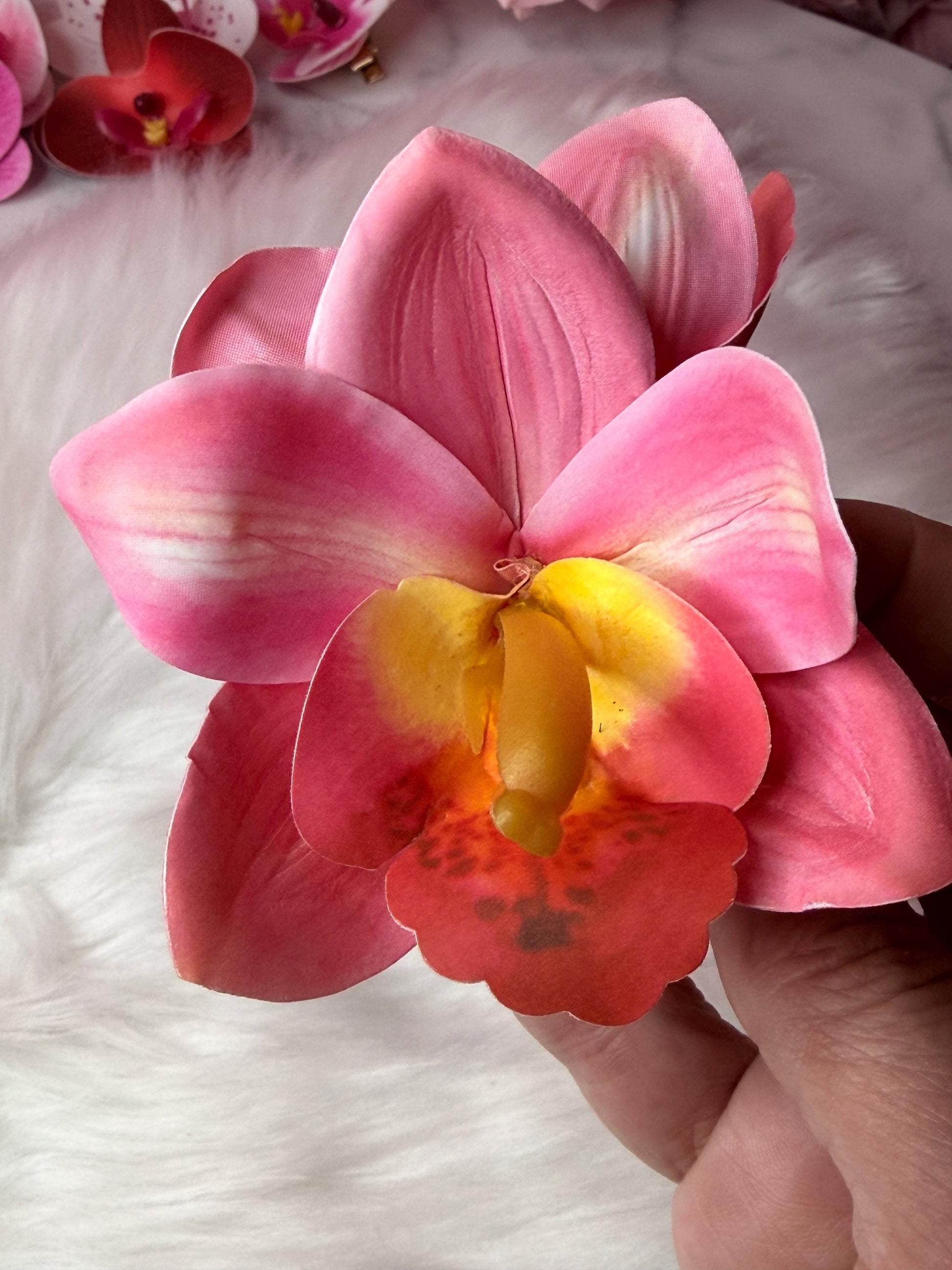 Cymbidium Orchid Flower Hair Clip • Handmade Orchid Hair Clip • Hair Flowers • Hawaiian Double Fushcia Pink Orchid Flower Barrette