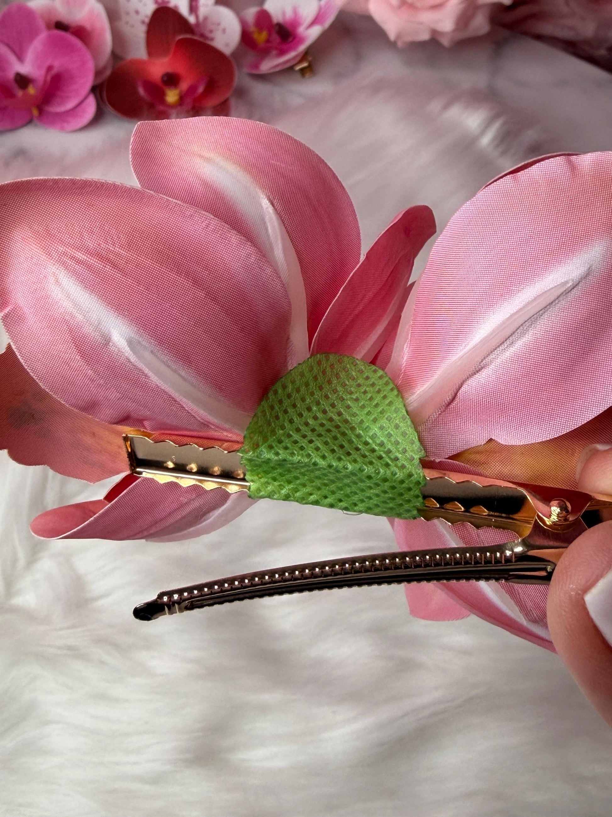 Cymbidium Orchid Flower Hair Clip • Handmade Orchid Hair Clip • Hair Flowers • Hawaiian Double Fushcia Pink Orchid Flower Barrette