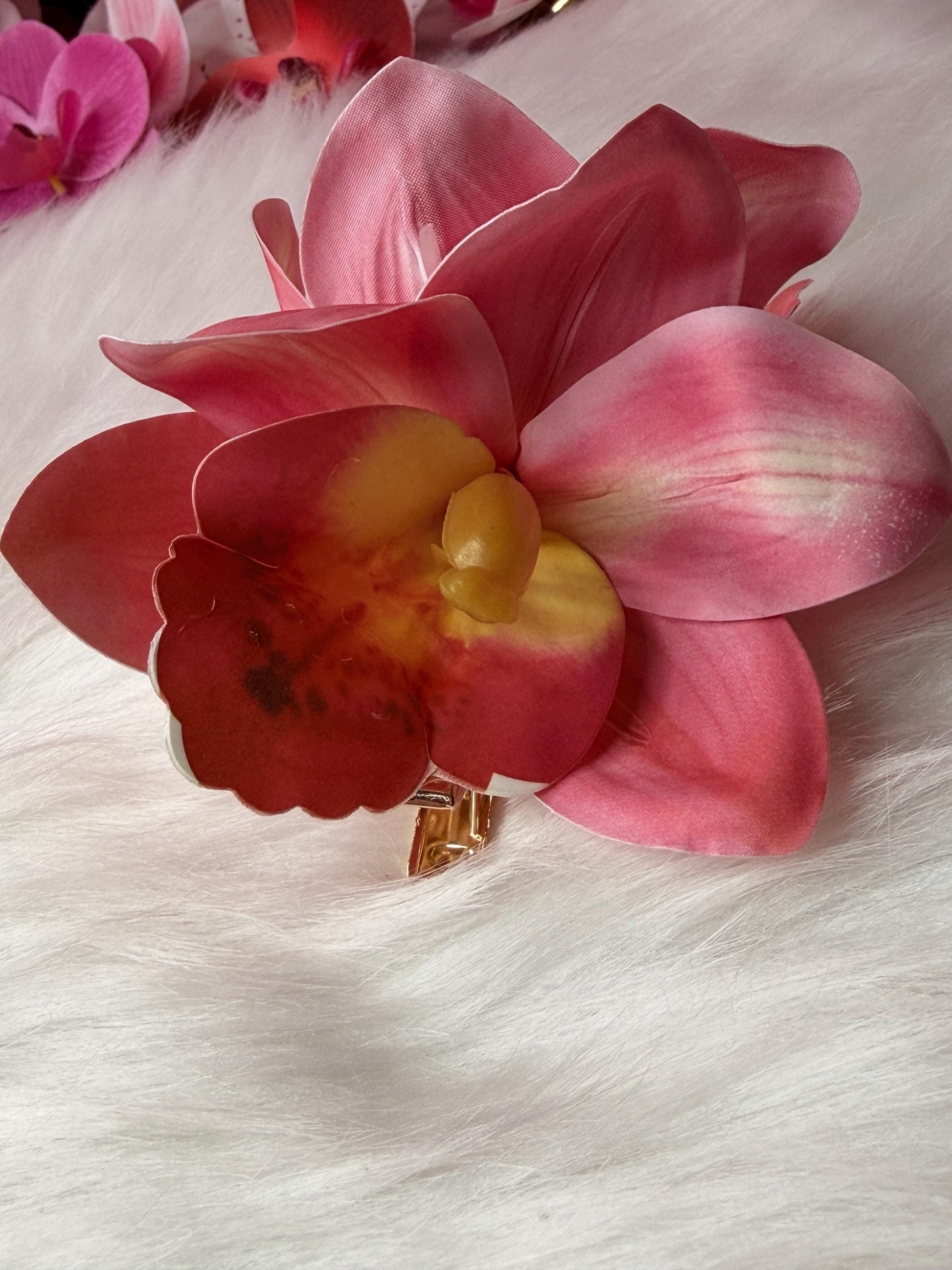 Cymbidium Orchid Flower Hair Clip • Handmade Orchid Hair Clip • Hair Flowers • Hawaiian Double Fushcia Pink Orchid Flower Barrette