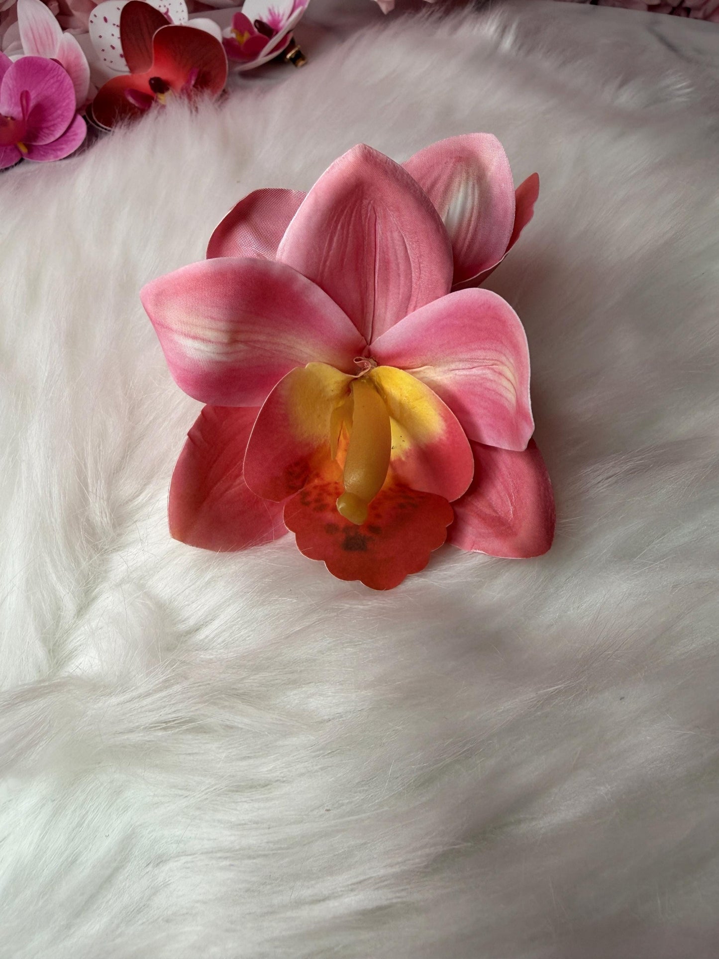 Cymbidium Orchid Flower Hair Clip • Handmade Orchid Hair Clip • Hair Flowers • Hawaiian Double Fushcia Pink Orchid Flower Barrette