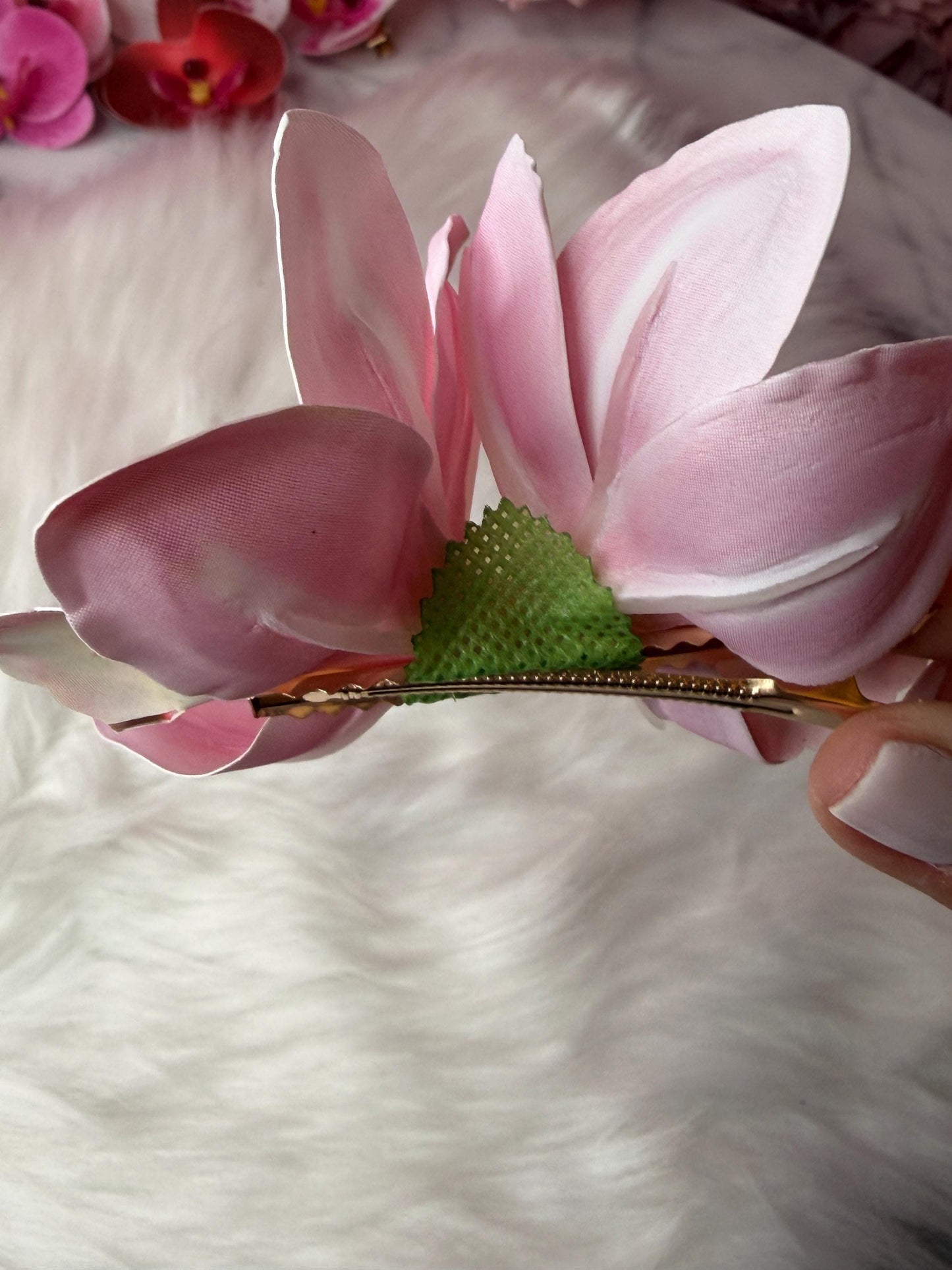 Cymbidium Orchid Flower Hair Clip • Handmade Orchid Hair Clip • Hair Flowers • Hawaiian Double Light Pink Orchid Flower Barrette