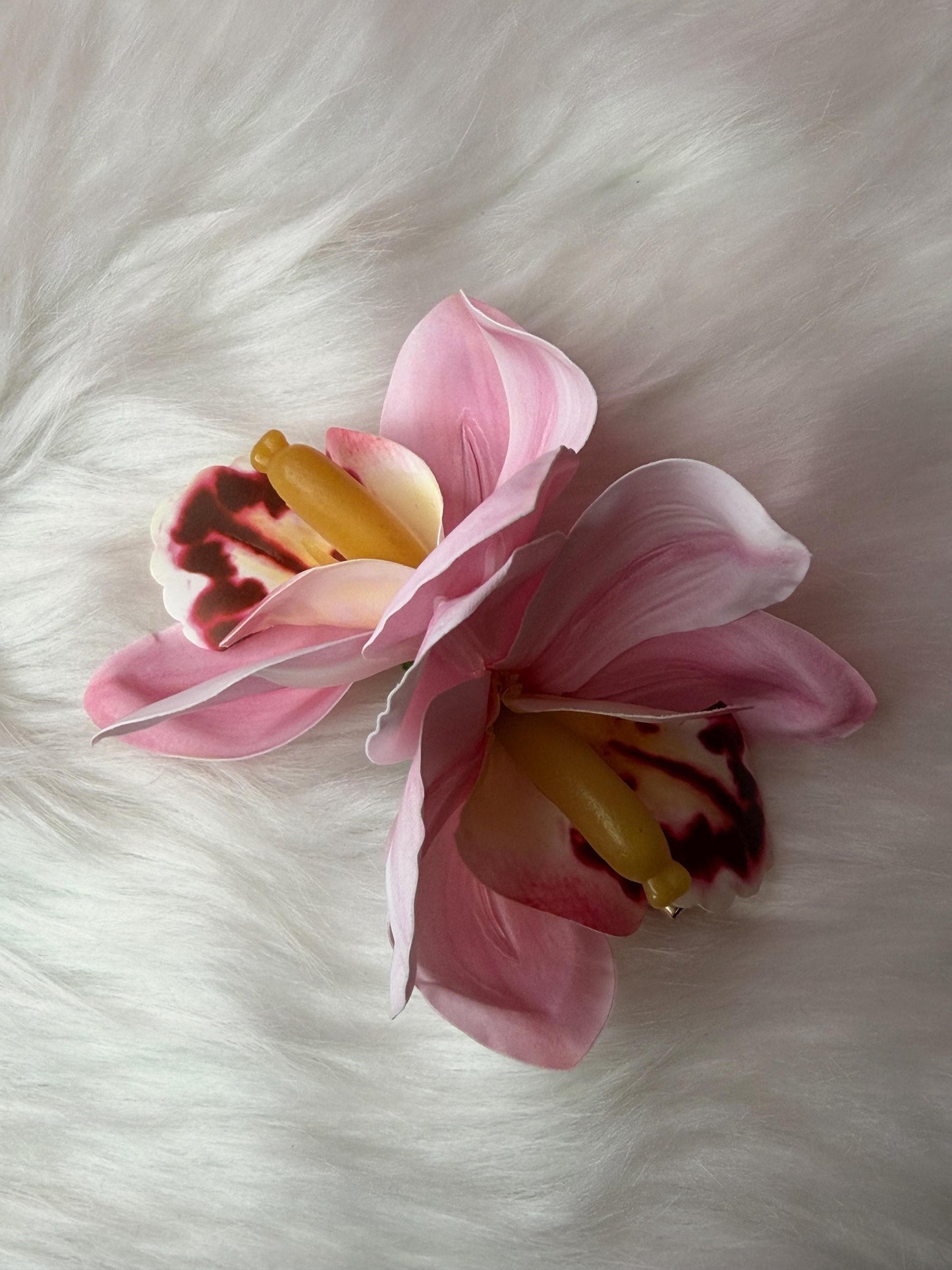 Cymbidium Orchid Flower Hair Clip • Handmade Orchid Hair Clip • Hair Flowers • Hawaiian Double Light Pink Orchid Flower Barrette