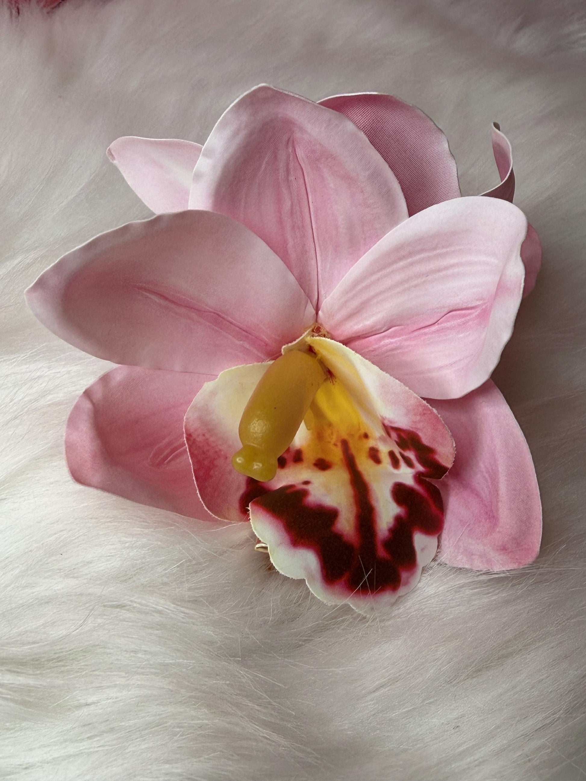 Cymbidium Orchid Flower Hair Clip • Handmade Orchid Hair Clip • Hair Flowers • Hawaiian Double Light Pink Orchid Flower Barrette
