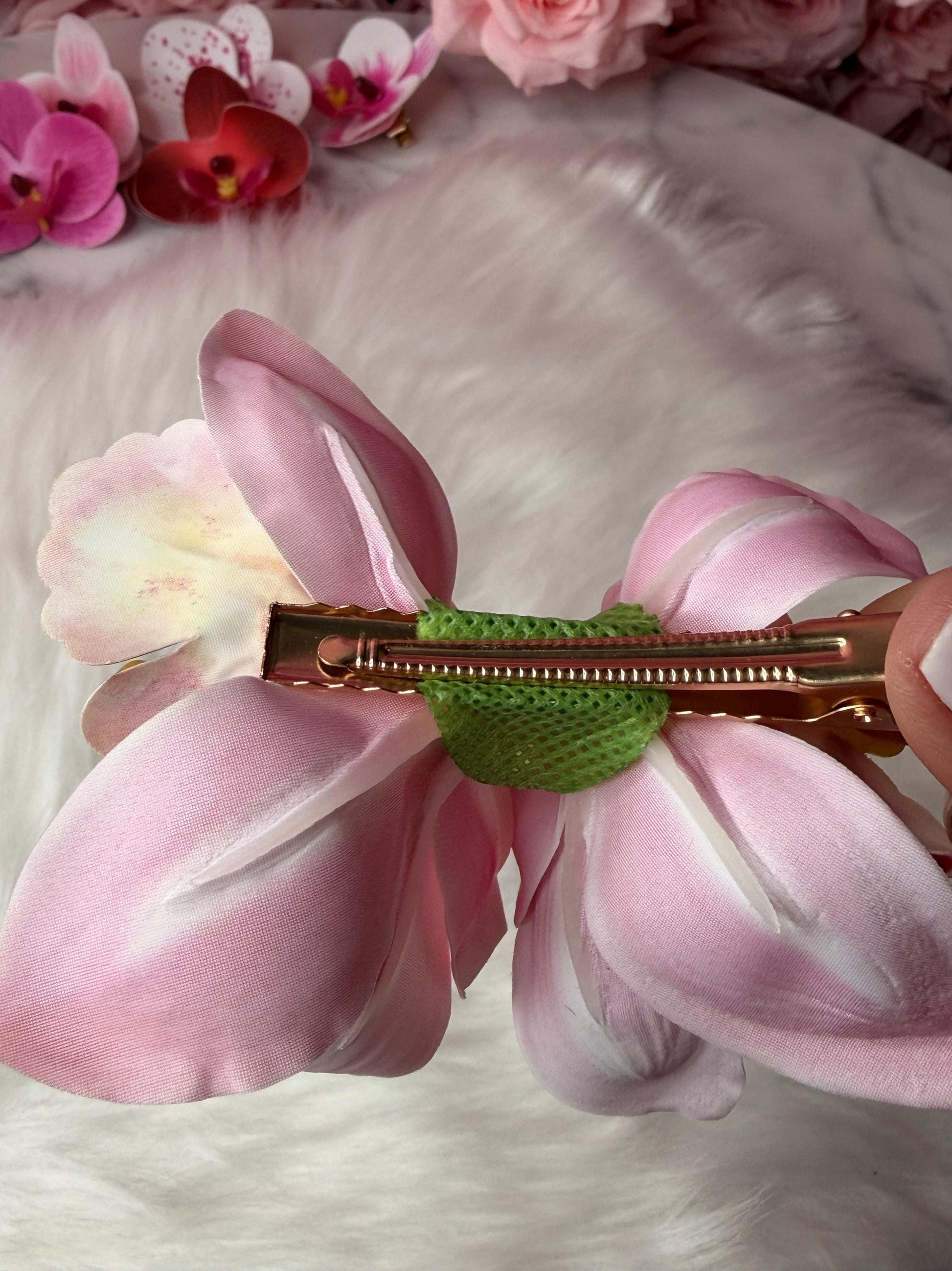 Cymbidium Orchid Flower Hair Clip • Handmade Orchid Hair Clip • Hair Flowers • Hawaiian Double Light Pink Orchid Flower Barrette