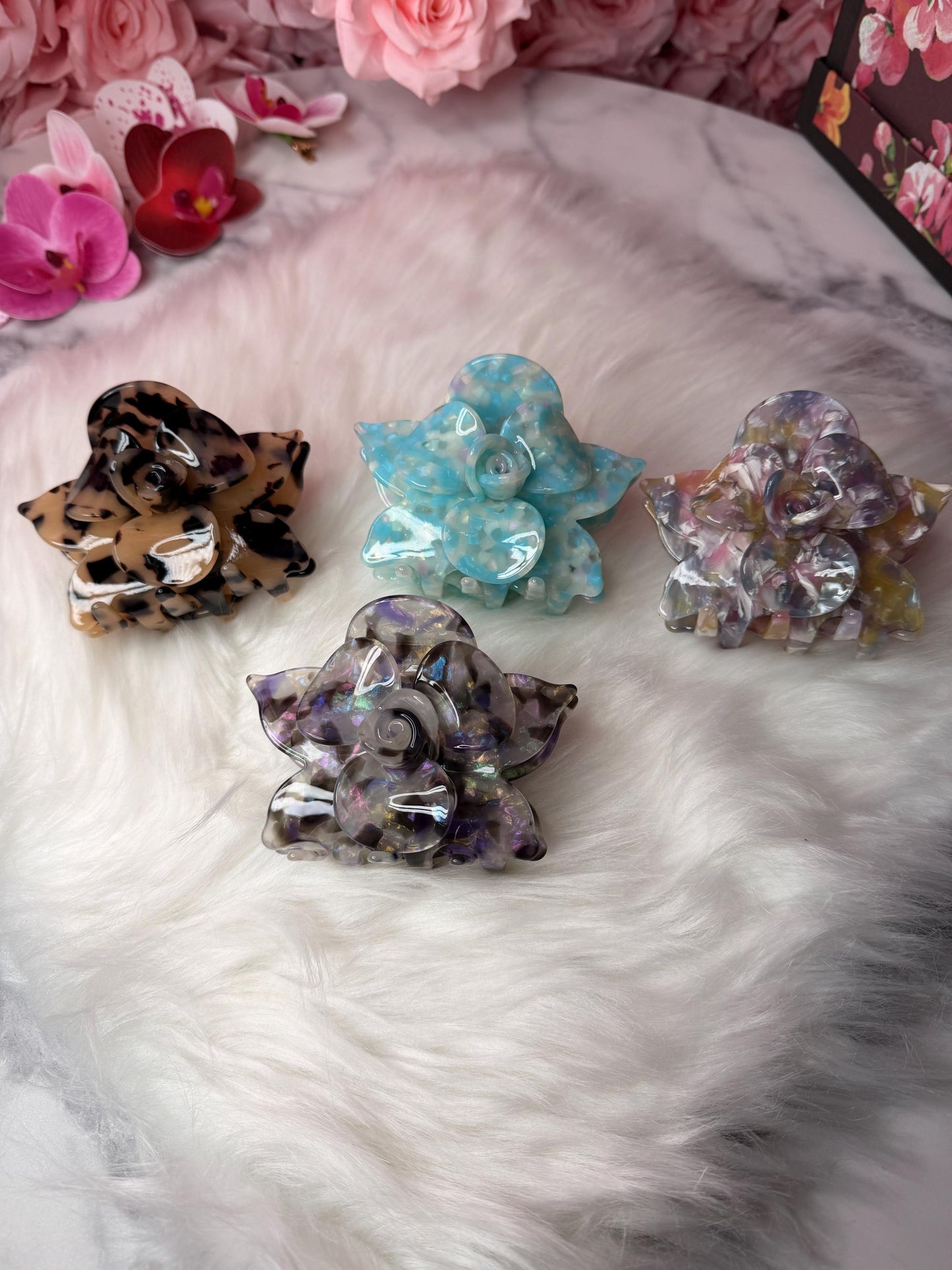 Milk Cameo Large Orchid Hair Claw Clip: Pink Hair Accessories, Handmade Hair Accessories