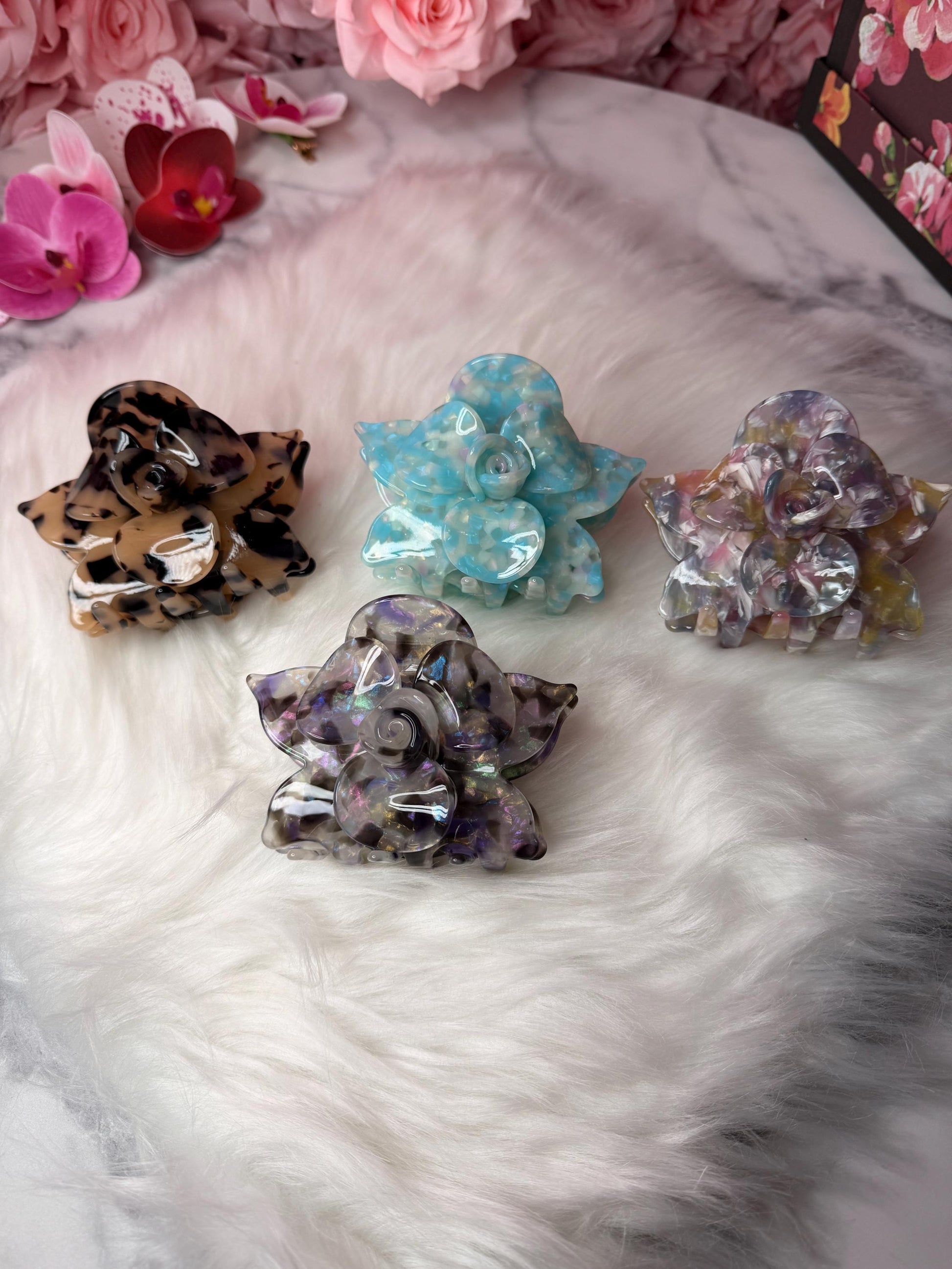 Milk Cameo Large Orchid Hair Claw Clip: Pink Hair Accessories, Handmade Hair Accessories