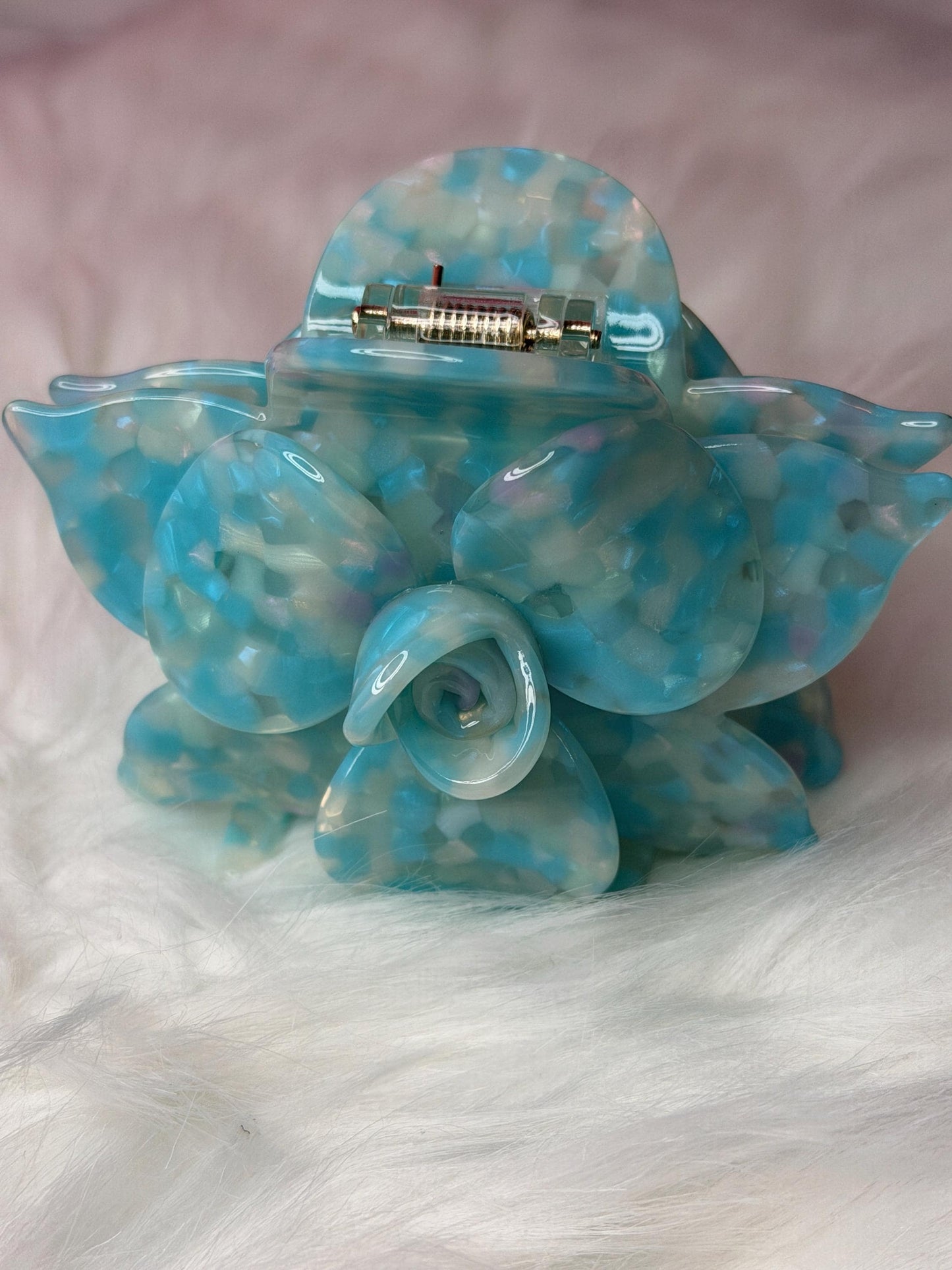 Aqua Blue Large Orchid Hair Claw Clip: Pink Hair Accessories, Handmade Hair Accessories