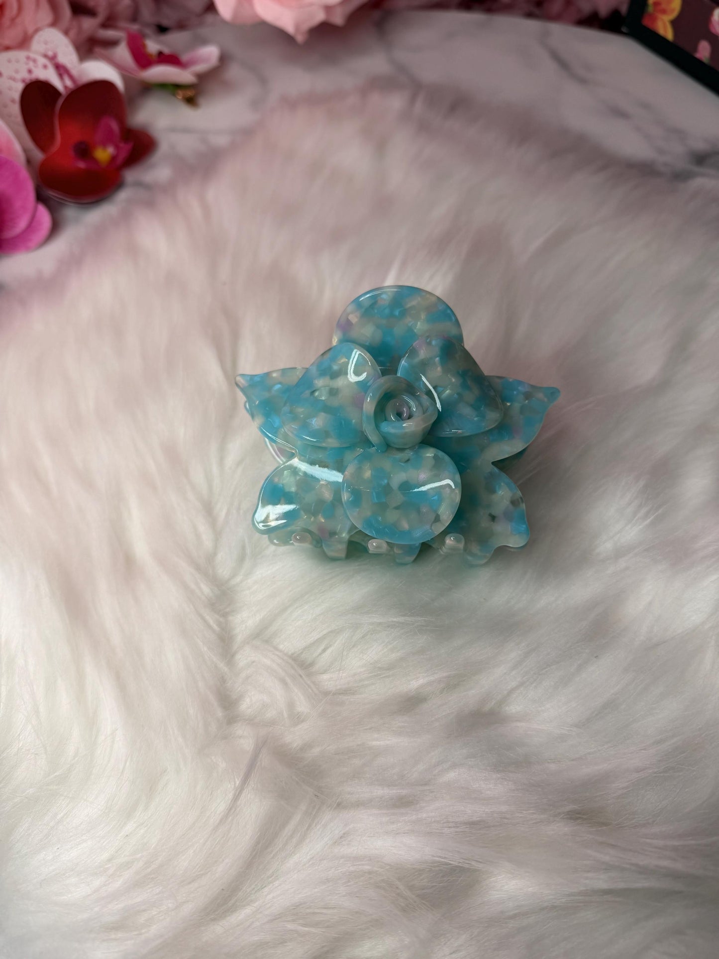 Aqua Blue Large Orchid Hair Claw Clip: Pink Hair Accessories, Handmade Hair Accessories