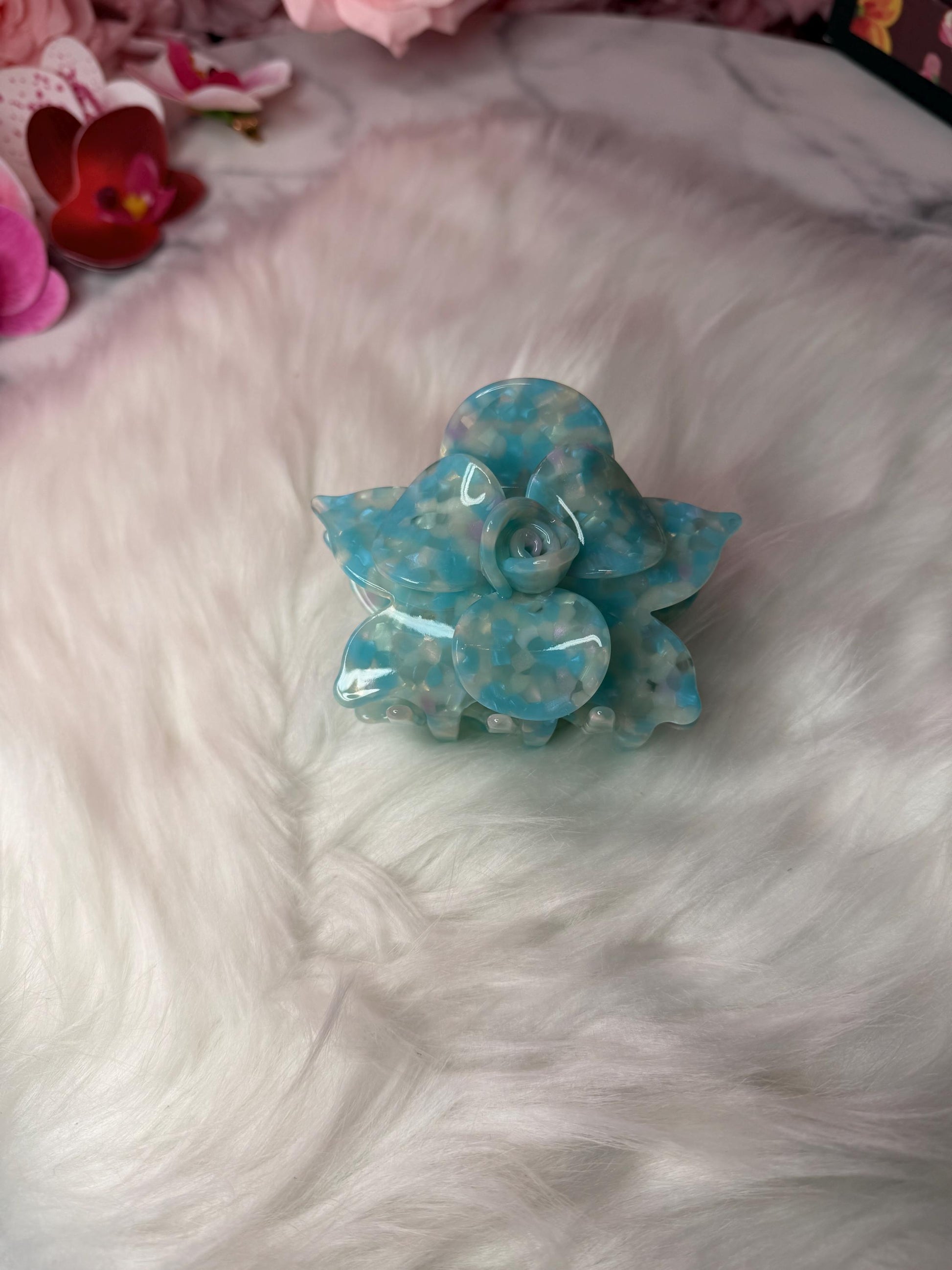 Aqua Blue Large Orchid Hair Claw Clip: Pink Hair Accessories, Handmade Hair Accessories