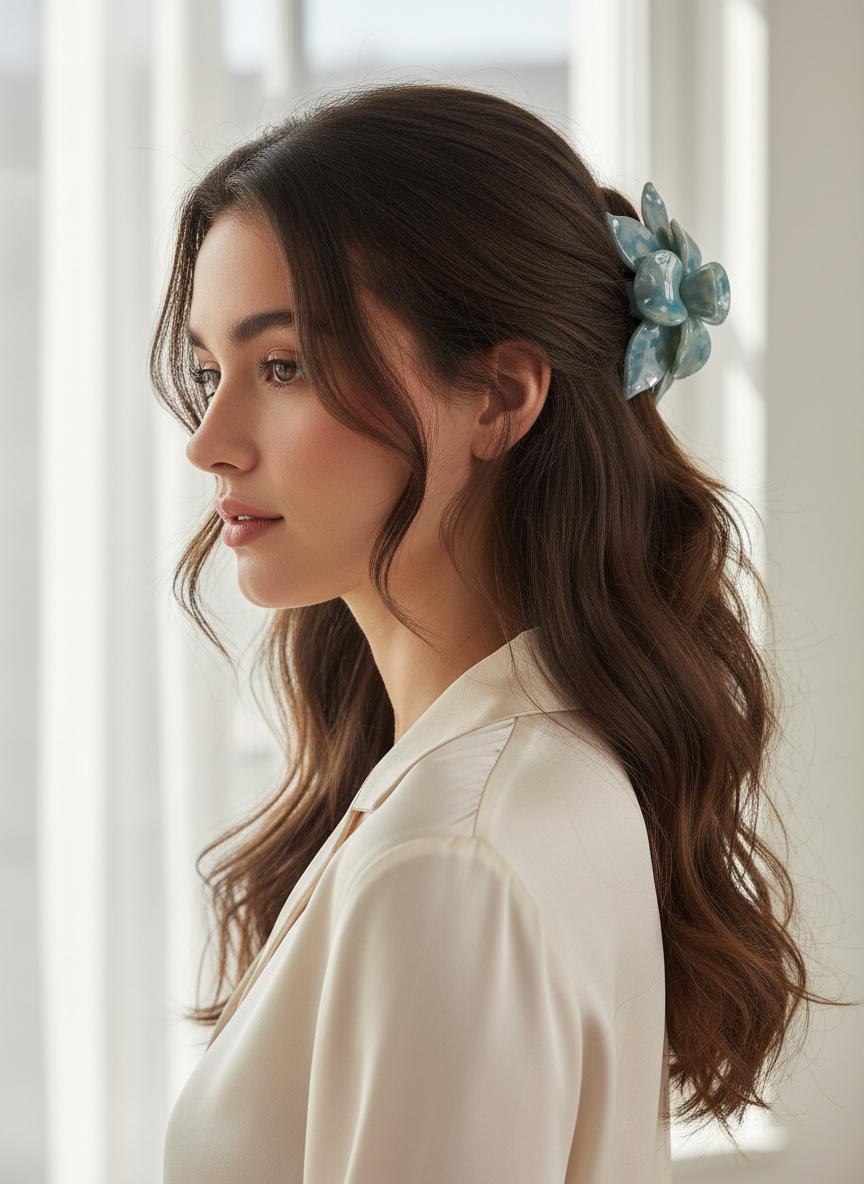 Aqua Blue Large Orchid Hair Claw Clip: Pink Hair Accessories, Handmade Hair Accessories