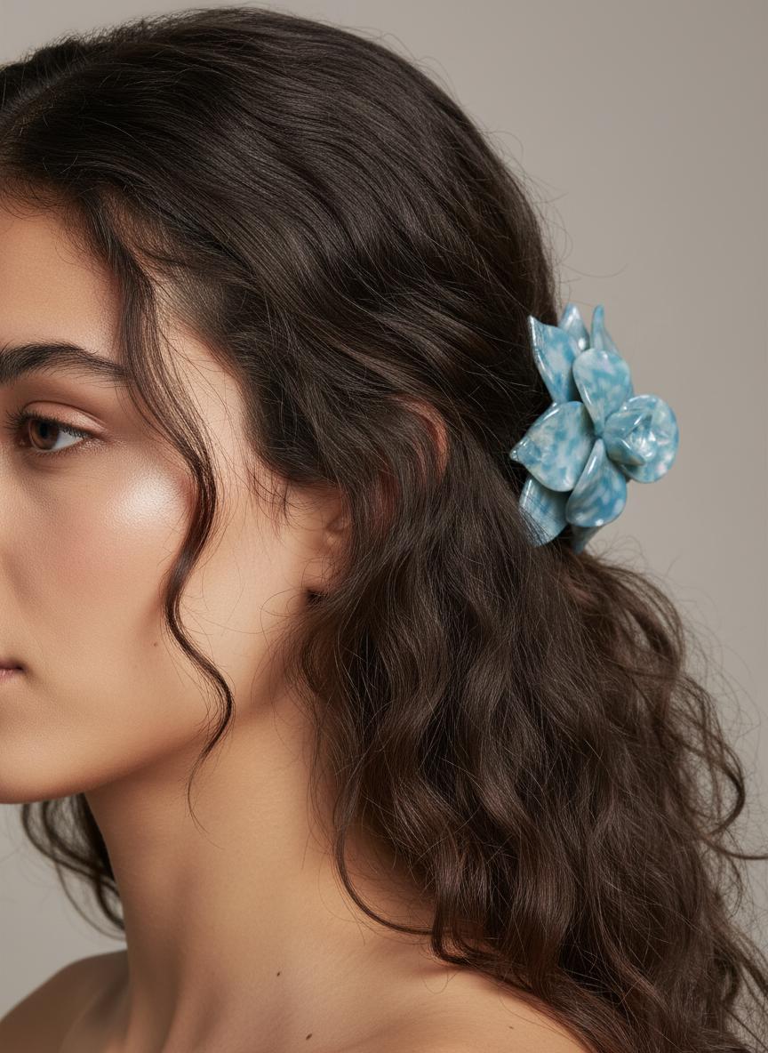 Aqua Blue Large Orchid Hair Claw Clip: Pink Hair Accessories, Handmade Hair Accessories