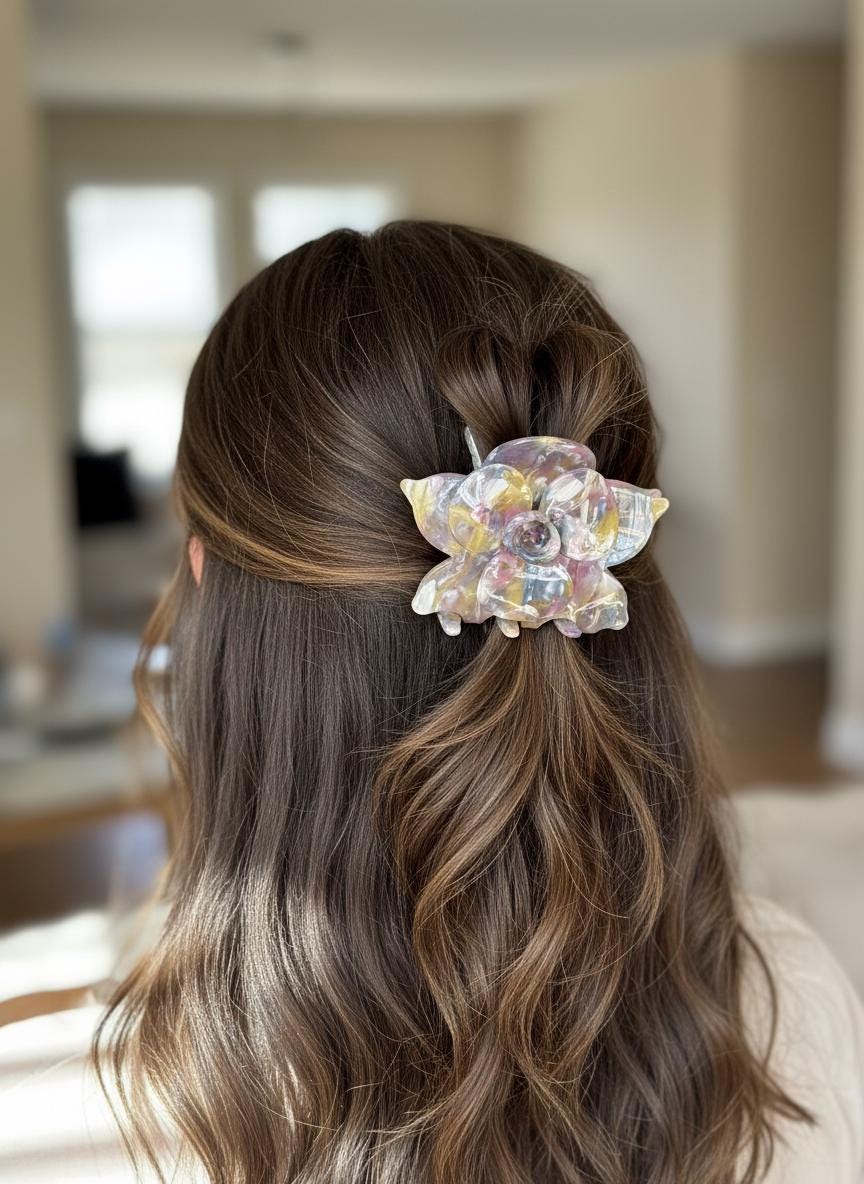 Rainbow Large Orchid Hair Claw Clip: Pink Hair Accessories, Handmade Hair Accessories